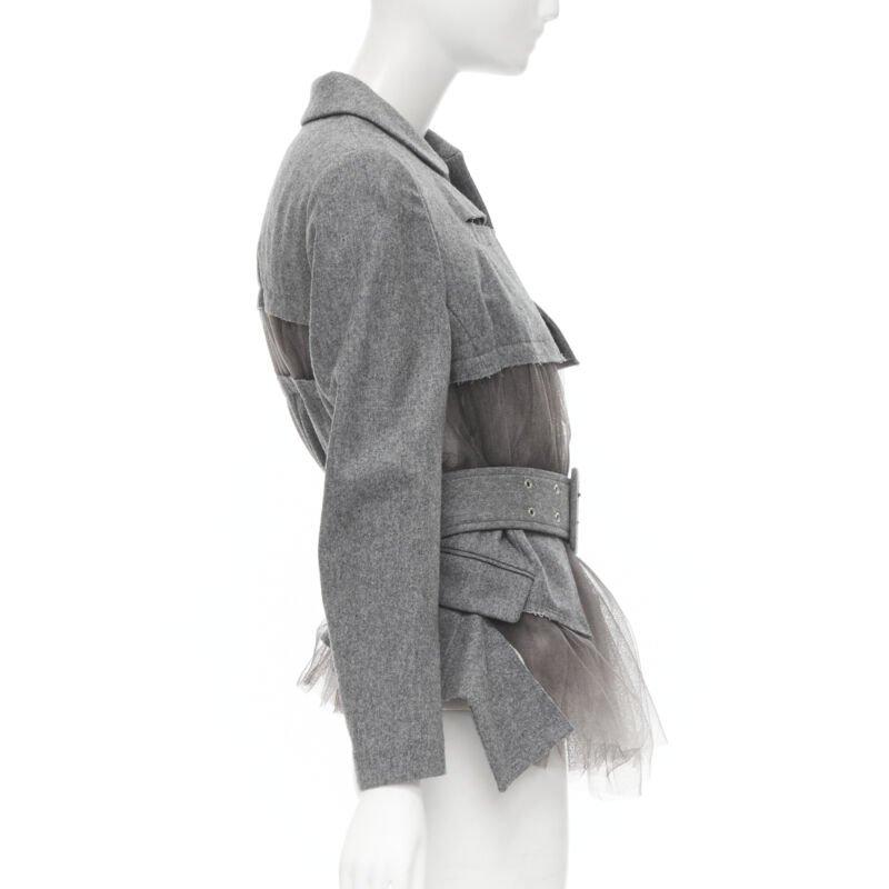 Women's vintage Runway COMME DES GARCONS 2006 grey tulle belted deconstructed jacket XS