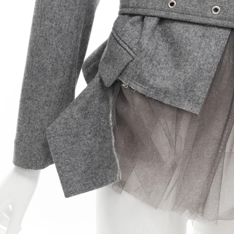 vintage Runway COMME DES GARCONS 2006 grey tulle belted deconstructed jacket XS 3
