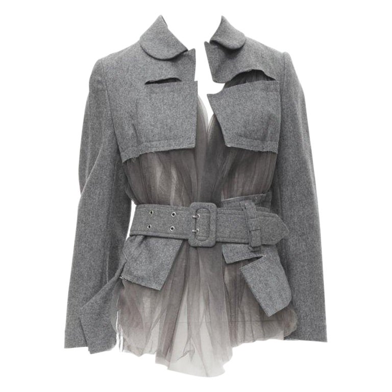 vintage Runway COMME DES GARCONS 2006 grey tulle belted deconstructed jacket XS