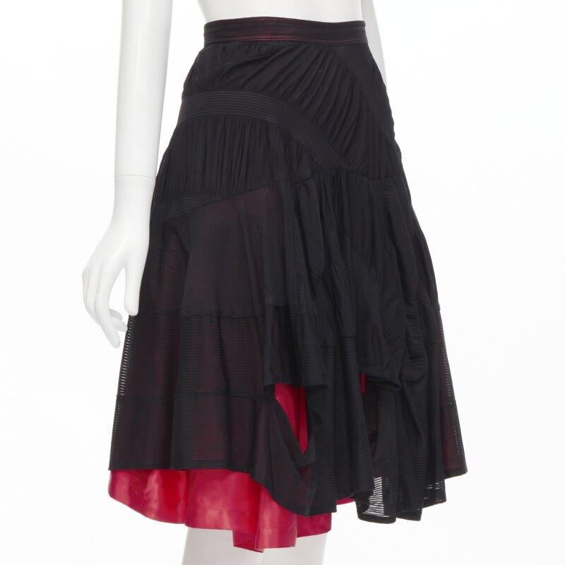Black vintage Runway COMME DES GARCONS 80's black red shirred ruffle layered skirt S For Sale