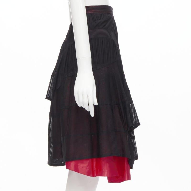vintage Runway COMME DES GARCONS 80's black red shirred ruffle layered skirt S In Excellent Condition For Sale In Hong Kong, NT