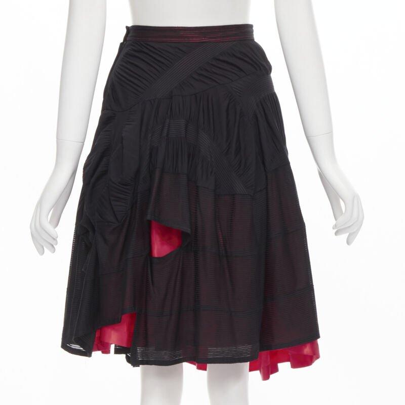 Women's vintage Runway COMME DES GARCONS 80's black red shirred ruffle layered skirt S For Sale