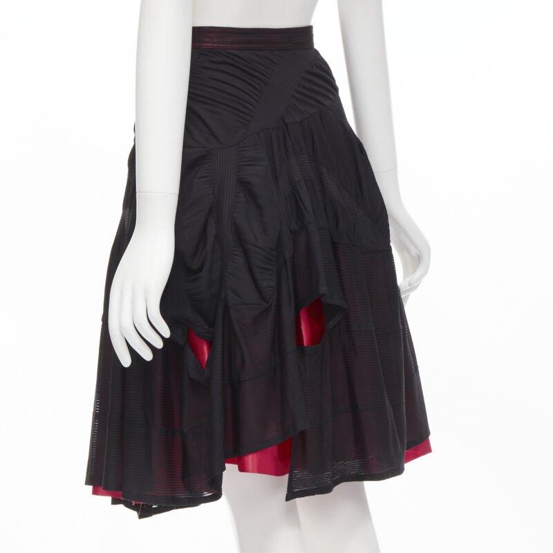vintage Runway COMME DES GARCONS 80's black red shirred ruffle layered skirt S For Sale 1