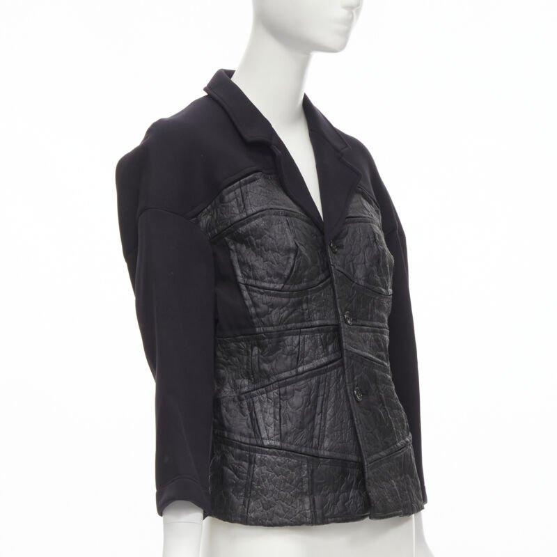 Nero vintage Runway COMME DES GARCONS '90 giacca blazer nera patchwork scuba S in vendita