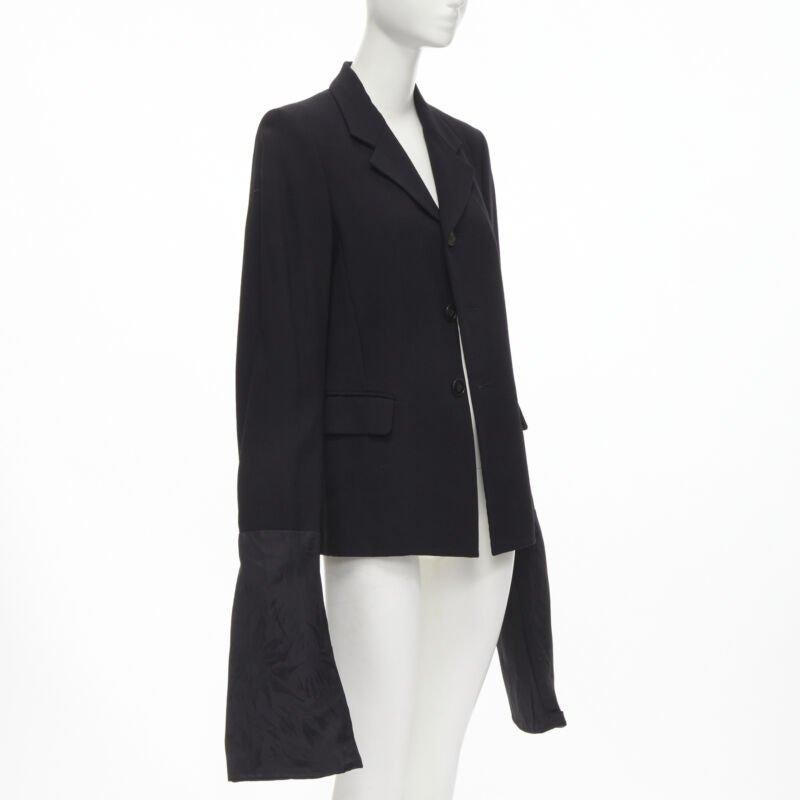 Black vintage Runway COMME DES GARCONS '92 black wool long wide sleeve blazer jacket M For Sale