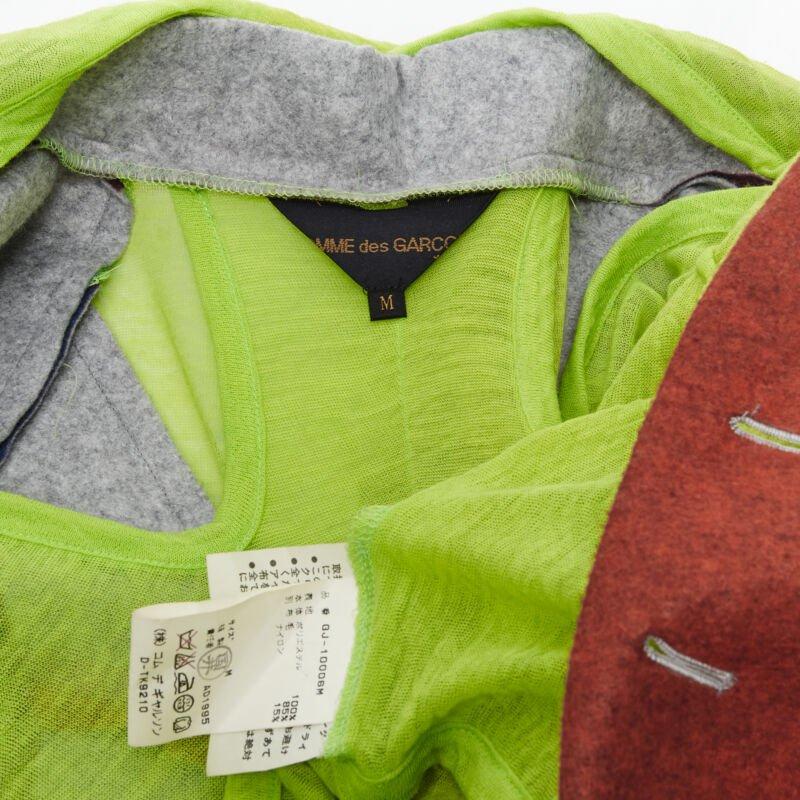 COMME DES GARCONS Défilé 95 Veste superposée à manches vertes à blocs de couleur, M en vente 7