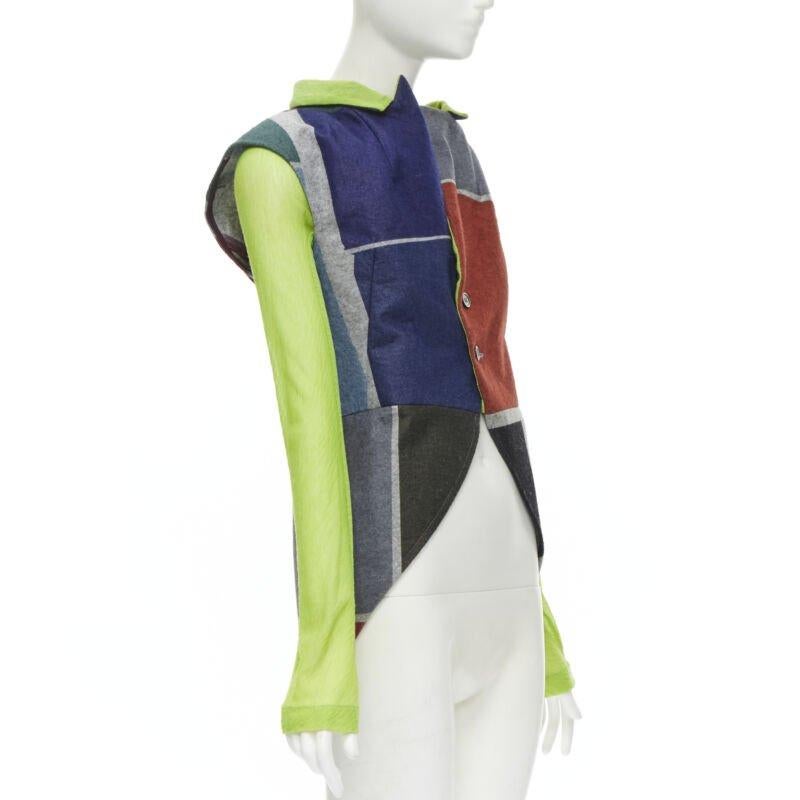 Gris COMME DES GARCONS Défilé 95 Veste superposée à manches vertes à blocs de couleur, M en vente