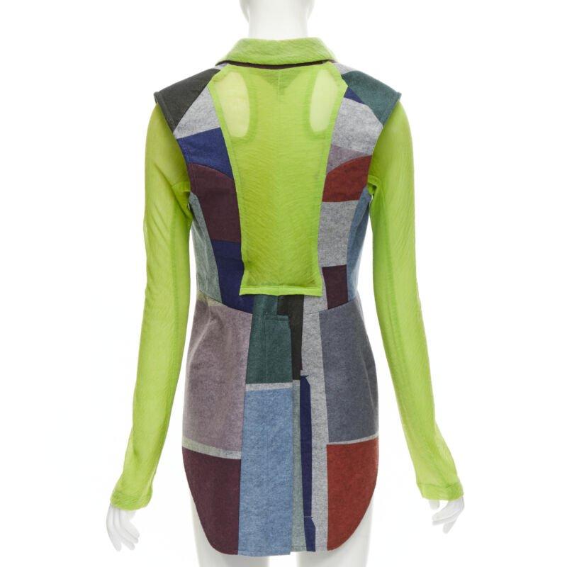 COMME DES GARCONS Défilé 95 Veste superposée à manches vertes à blocs de couleur, M Pour femmes en vente