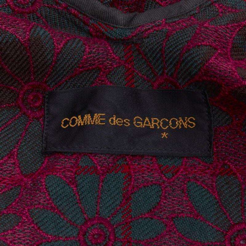 vintage Runway COMME DES GARCONS red green plaid floral embroidery wrap jacket S 7