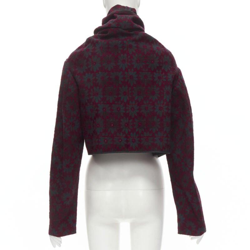Women's vintage Runway COMME DES GARCONS red green plaid floral embroidery wrap jacket S