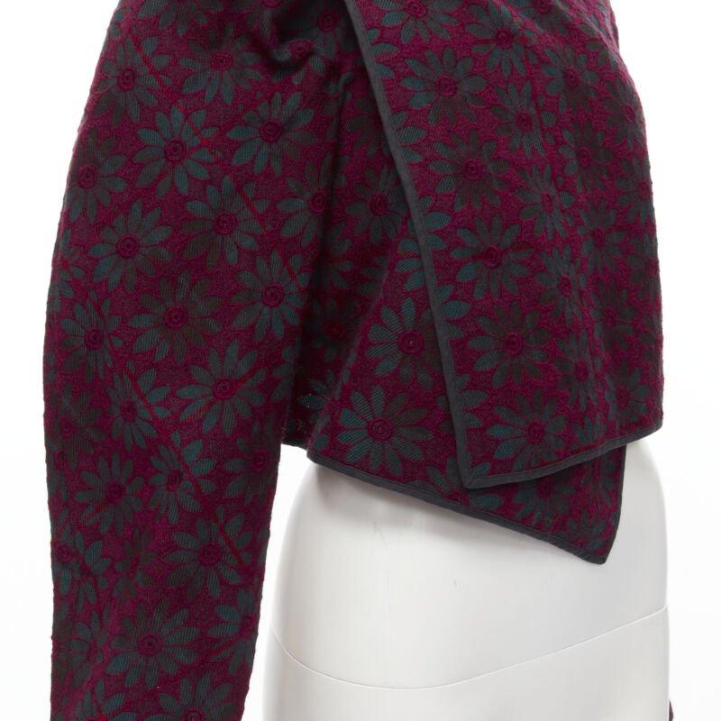 vintage Runway COMME DES GARCONS red green plaid floral embroidery wrap jacket S 4