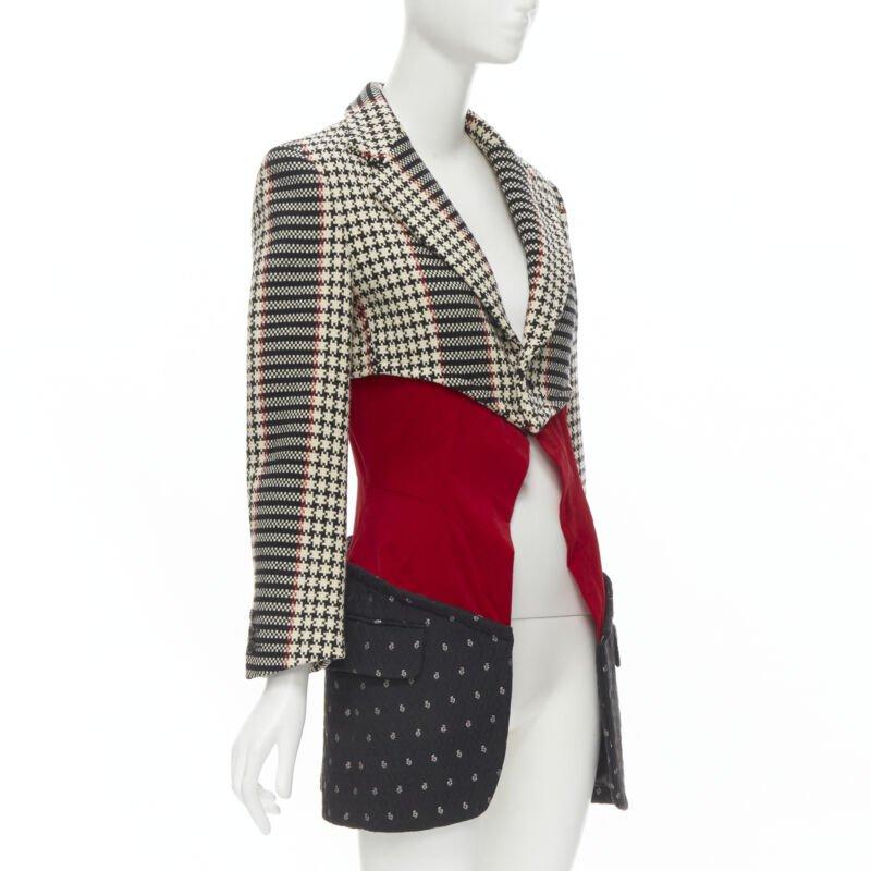 Gray vintage Runway COMME DES GARCONS tweed velvet jacquard deconstructed blazer S For Sale