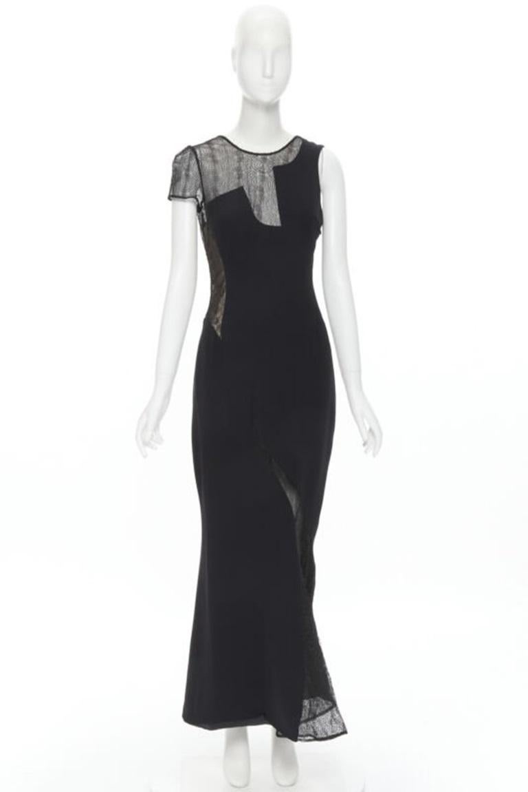 vintage Runway GIANNI VERSACE 1998 noir web sheer lace panel gown IT40 S en vente 7