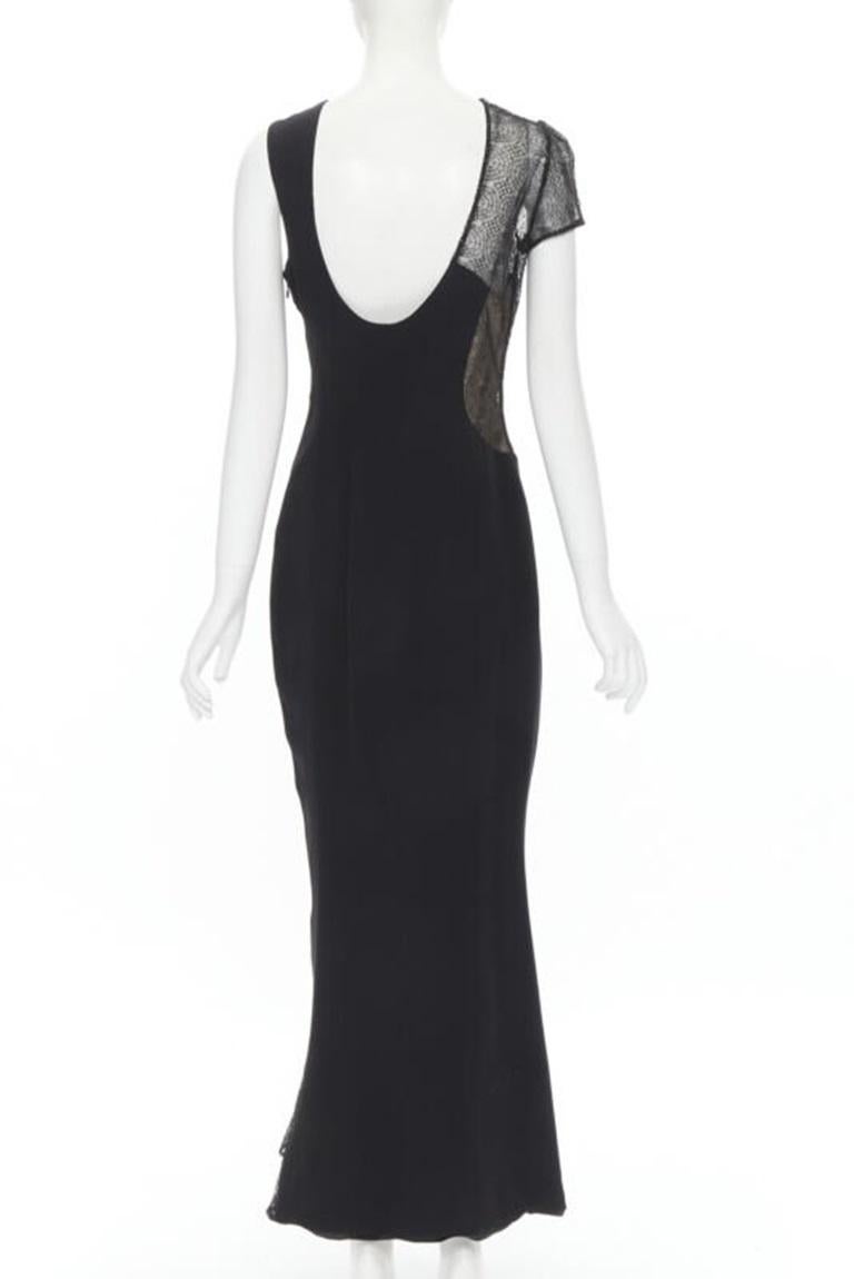 vintage Runway GIANNI VERSACE 1998 noir web sheer lace panel gown IT40 S Pour femmes en vente