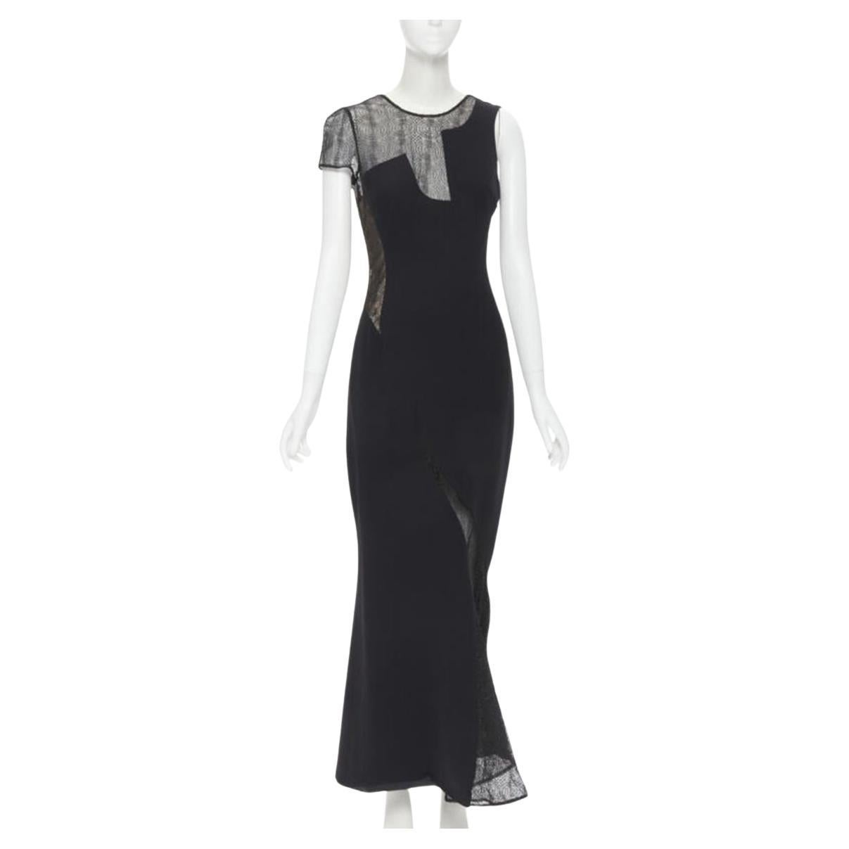 vintage Runway GIANNI VERSACE 1998 noir web sheer lace panel gown IT40 S en vente
