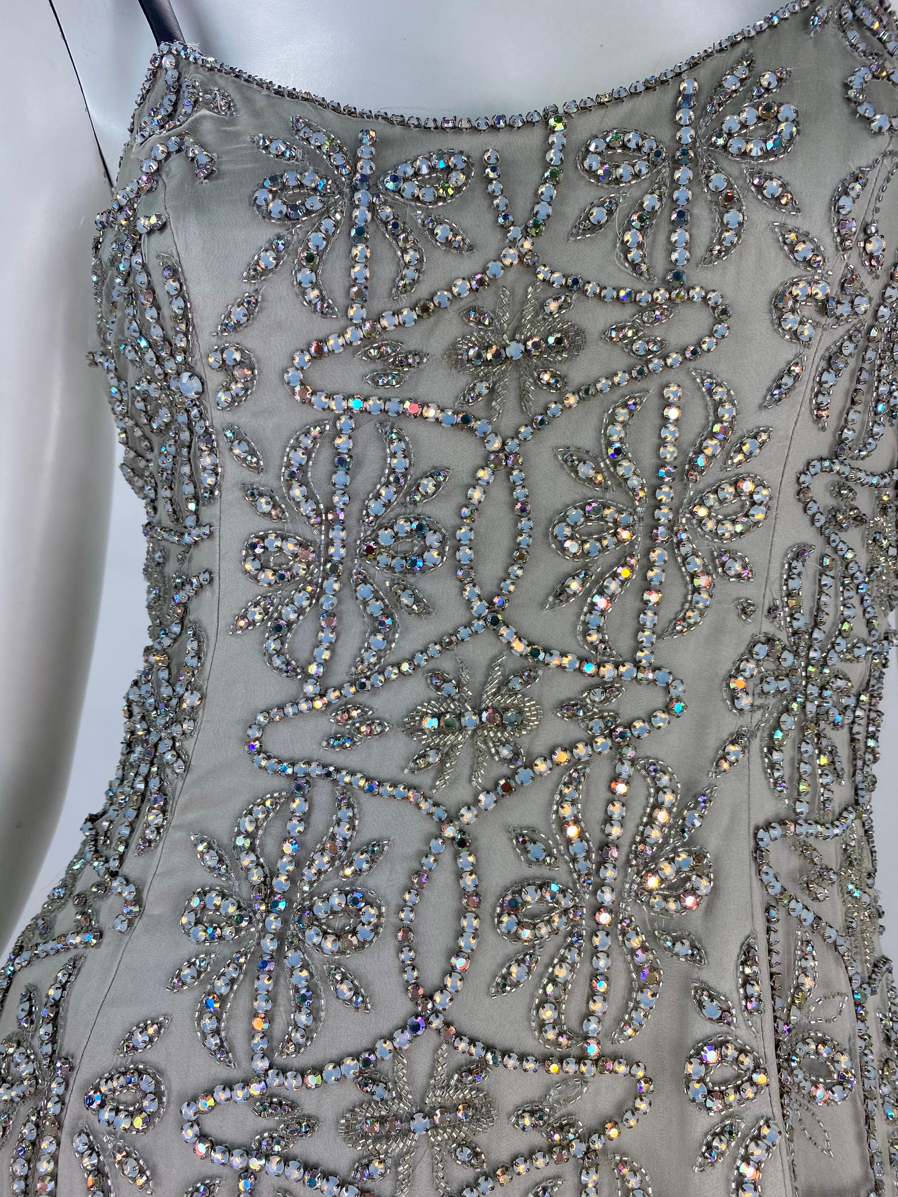 Vintage Runway Giorgio Armani F/W 2007 Dove Grey Crystal Embellished Dress It.42 In Excellent Condition For Sale In Montgomery, TX