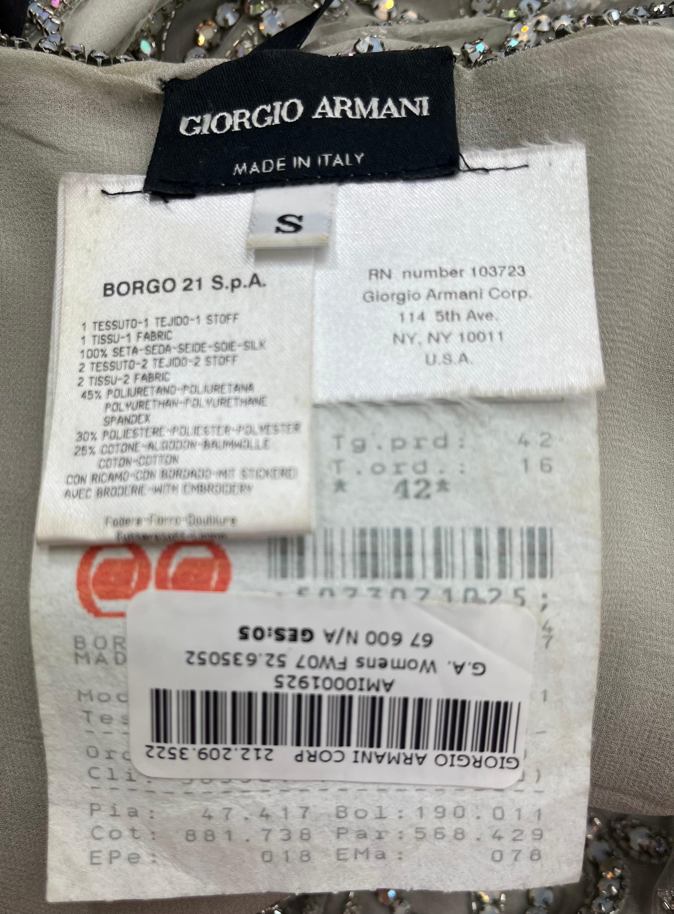 Women's Vintage Runway Giorgio Armani F/W 2007 Dove Grey Crystal Embellished Dress It.42 For Sale