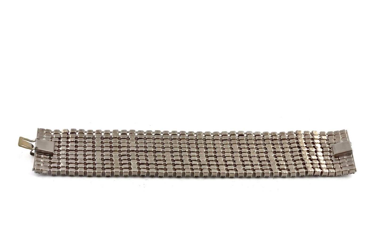 Women's Vintage Runway KARL LAGERFELD Spelled Rhinestones Mesh Bracelet For Sale