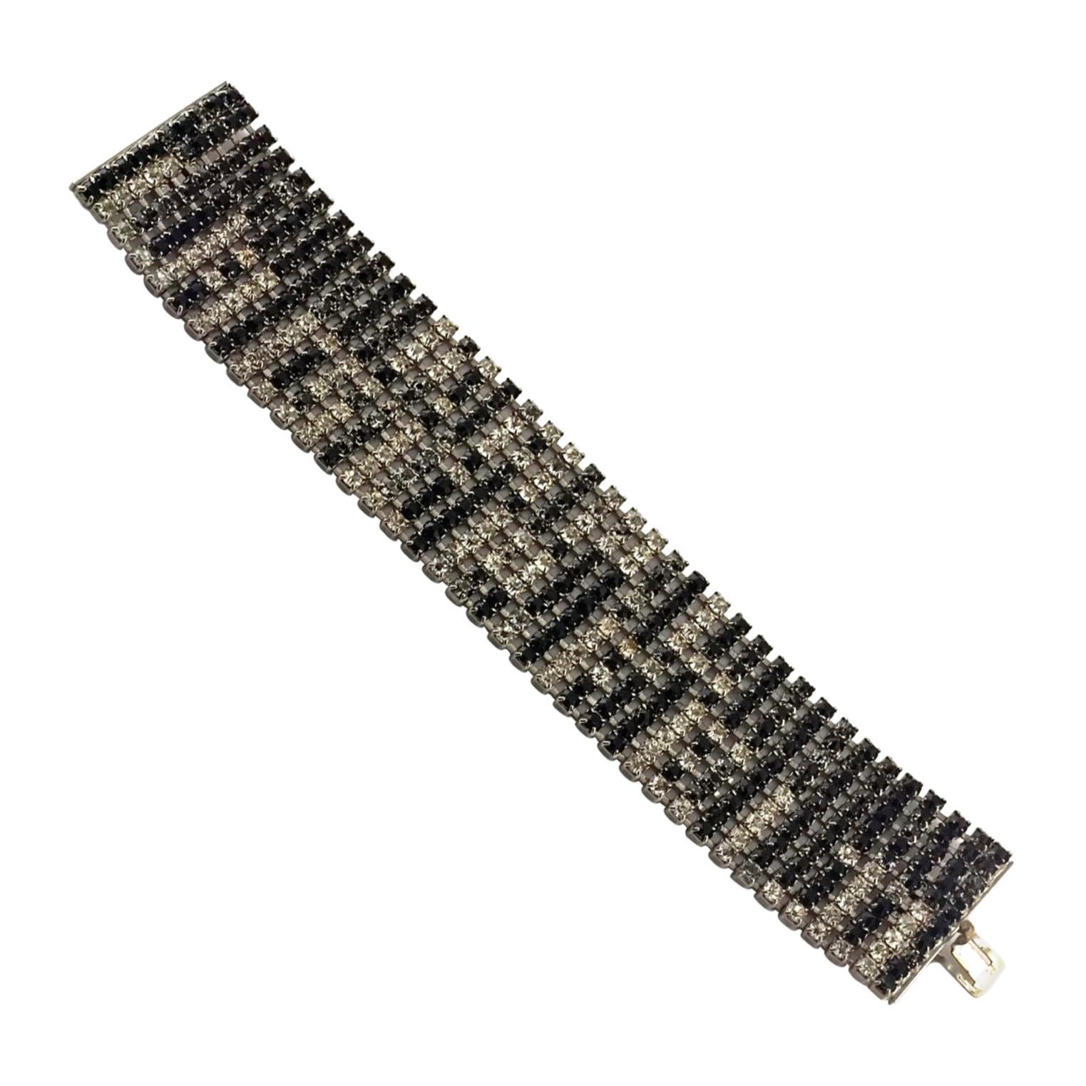 Vintage Runway KARL LAGERFELD Spelled Rhinestones Mesh Bracelet For Sale