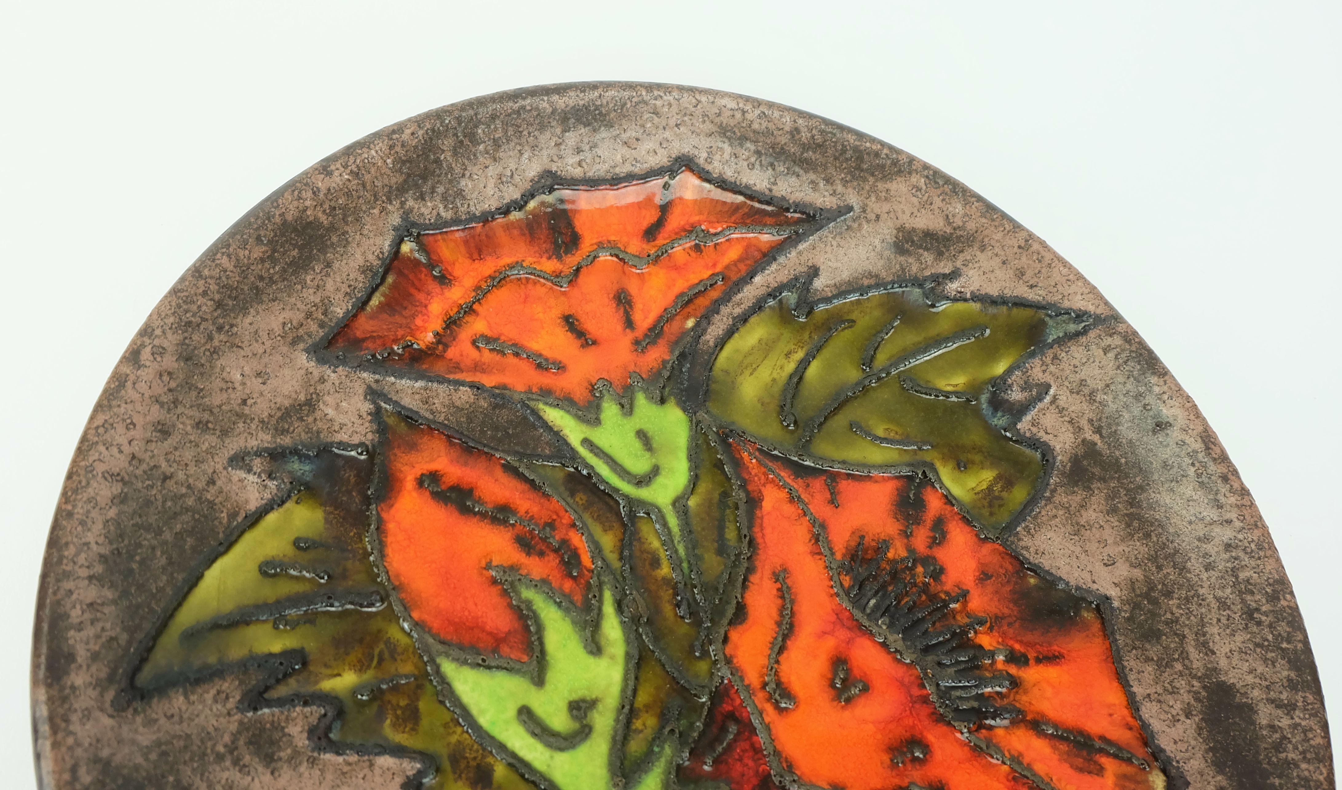 vintage ruscha 1960's 70's PLATO DE PARED cuenco de lava gordo flores naranja en venta 4