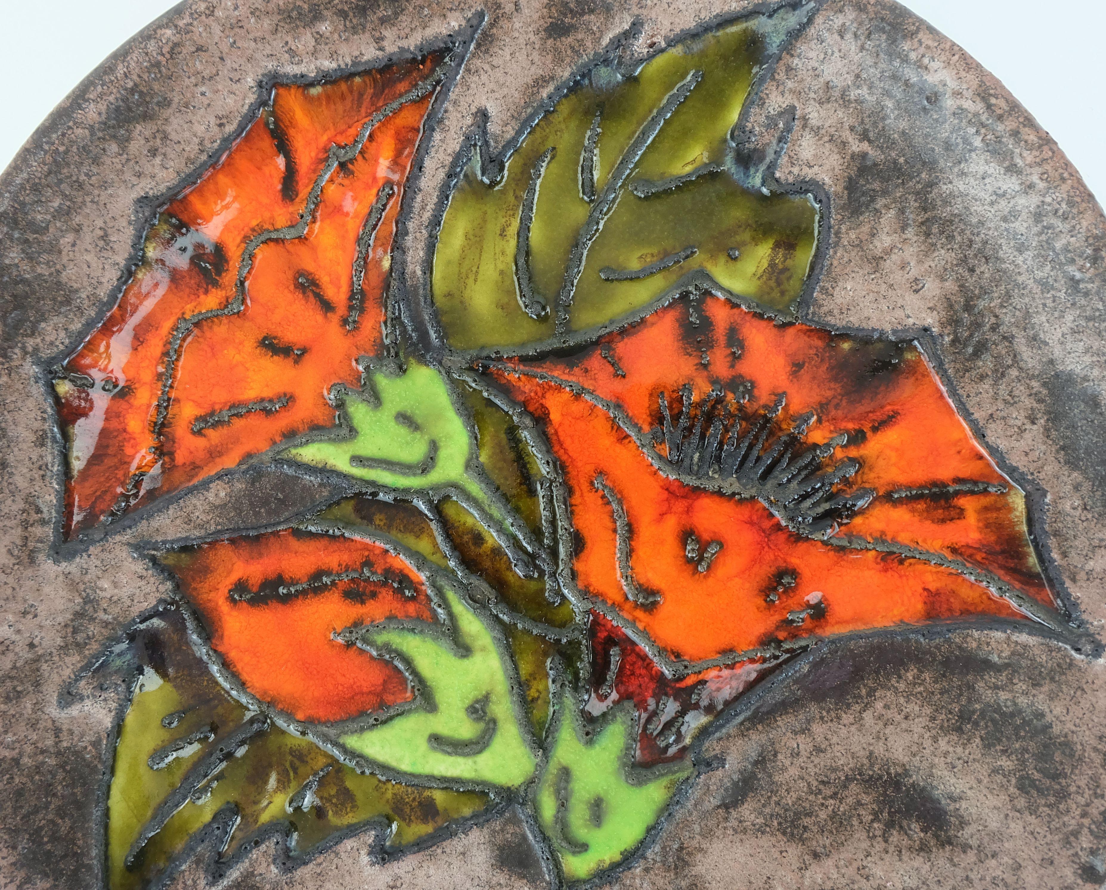 vintage ruscha 1960's 70's PLATO DE PARED cuenco de lava gordo flores naranja Moderno de mediados de siglo en venta