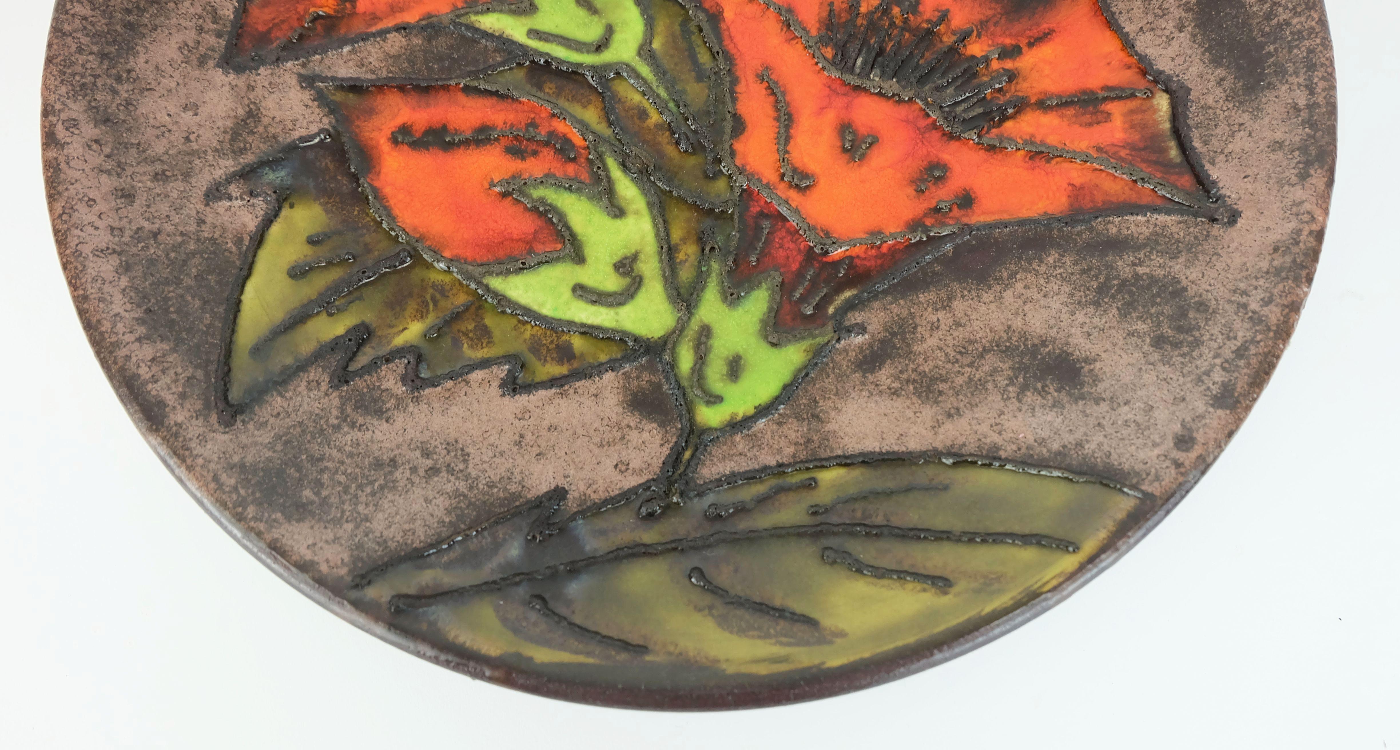 vintage ruscha 1960's 70's PLATO DE PARED cuenco de lava gordo flores naranja Alemán en venta
