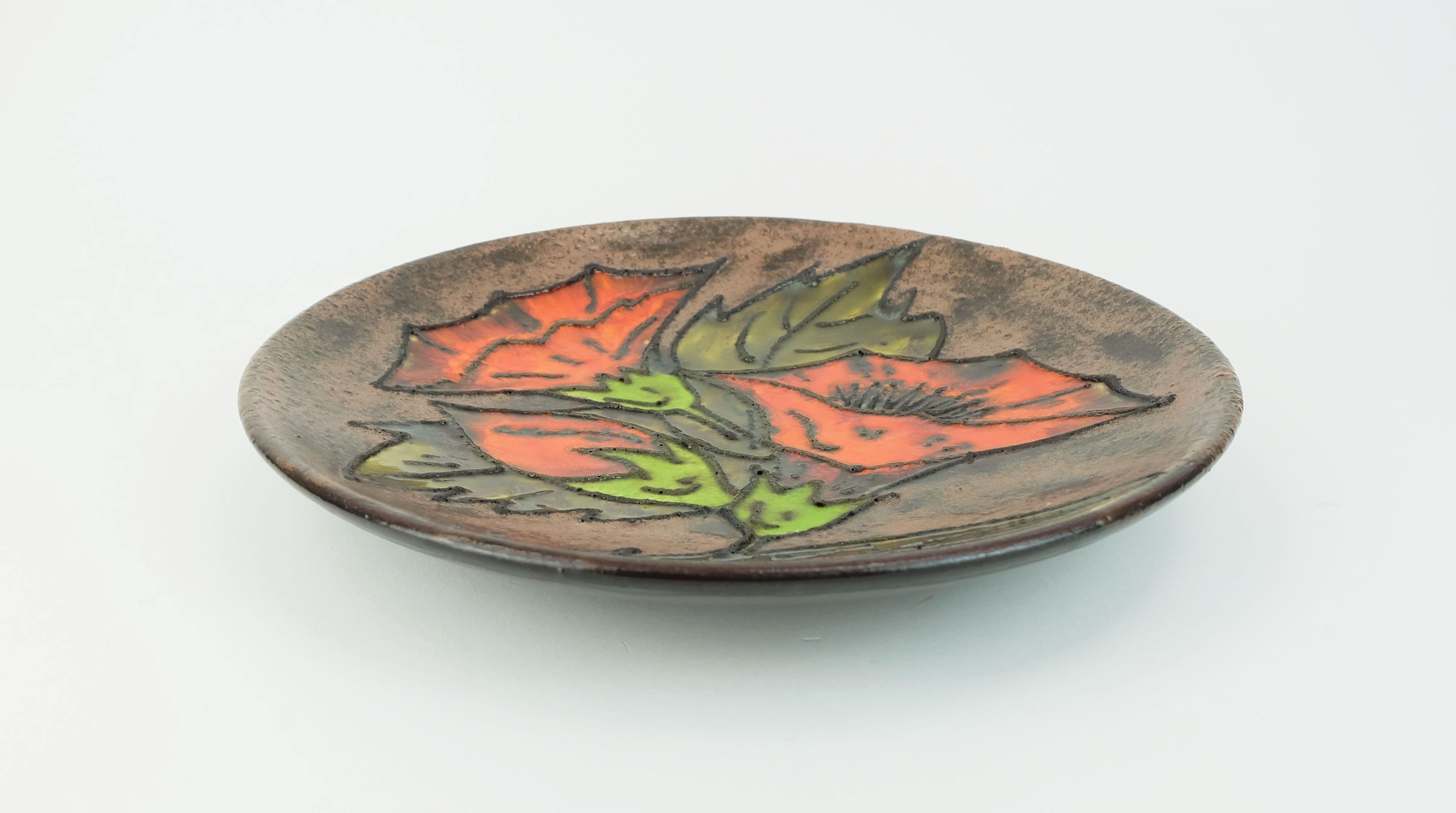 vintage ruscha 1960's 70's PLATO DE PARED cuenco de lava gordo flores naranja finales del siglo XX en venta
