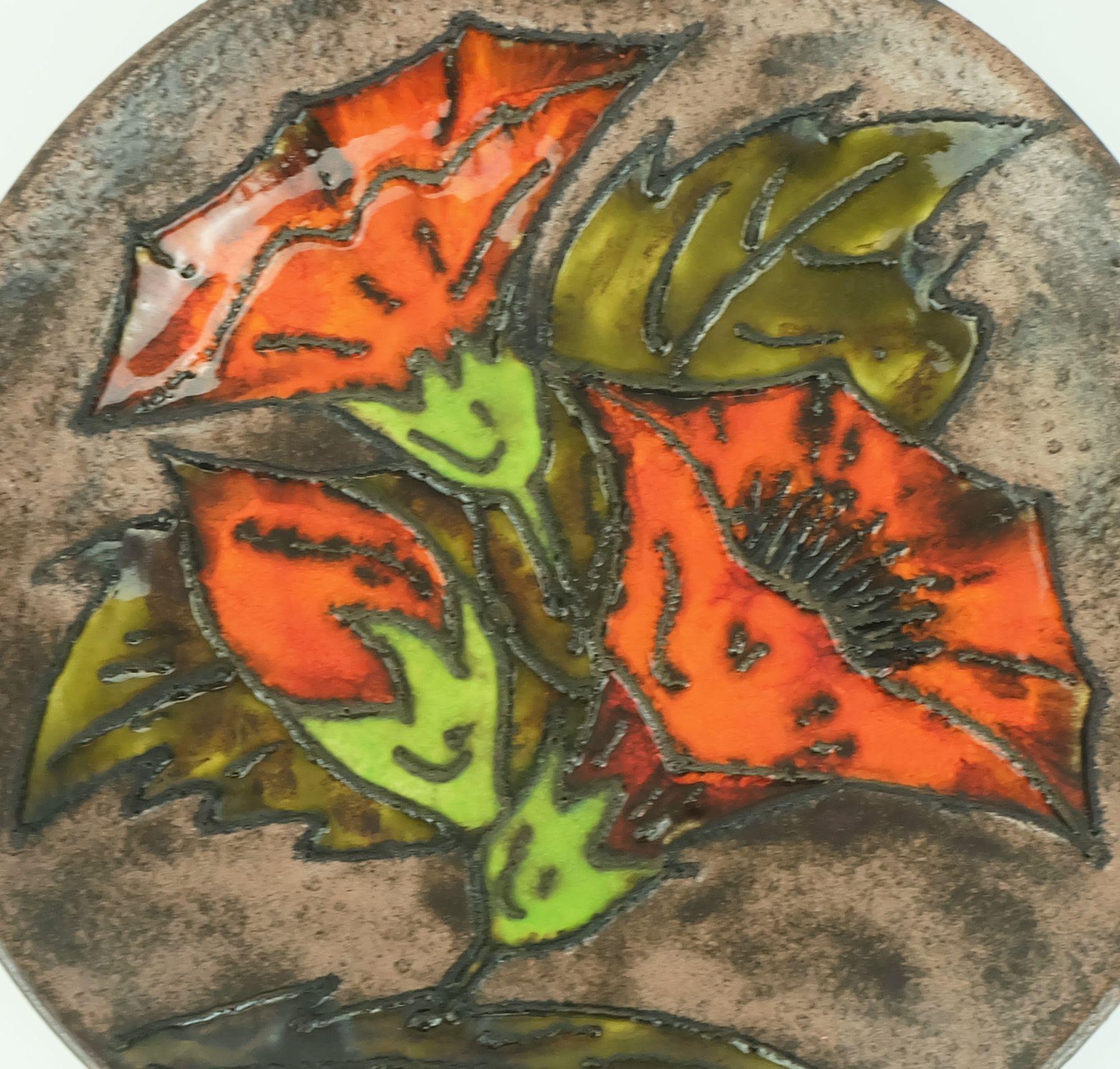 vintage ruscha 1960's 70's PLATO DE PARED cuenco de lava gordo flores naranja en venta 2