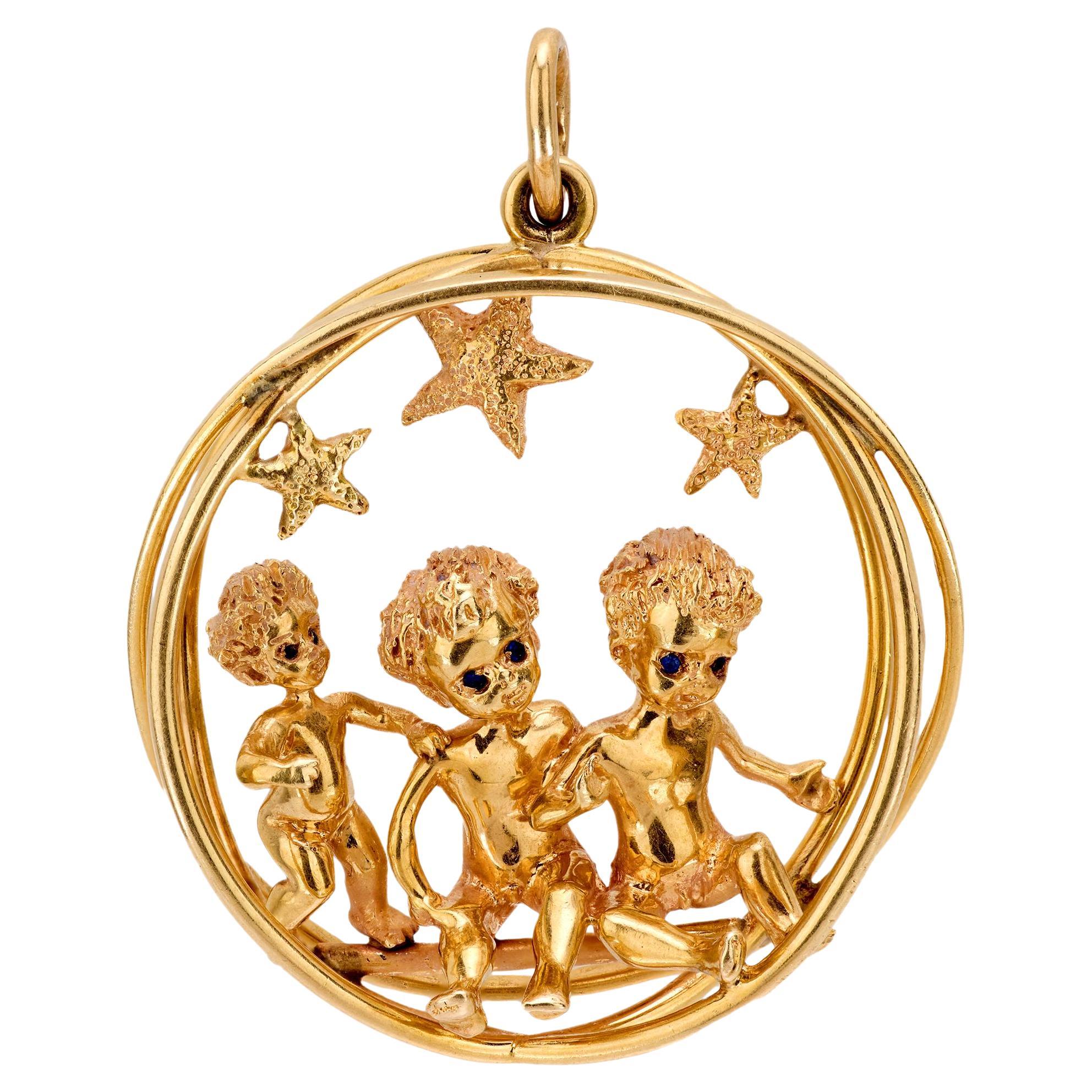 Vintage Ruser 14k yellow gold sapphire pendant