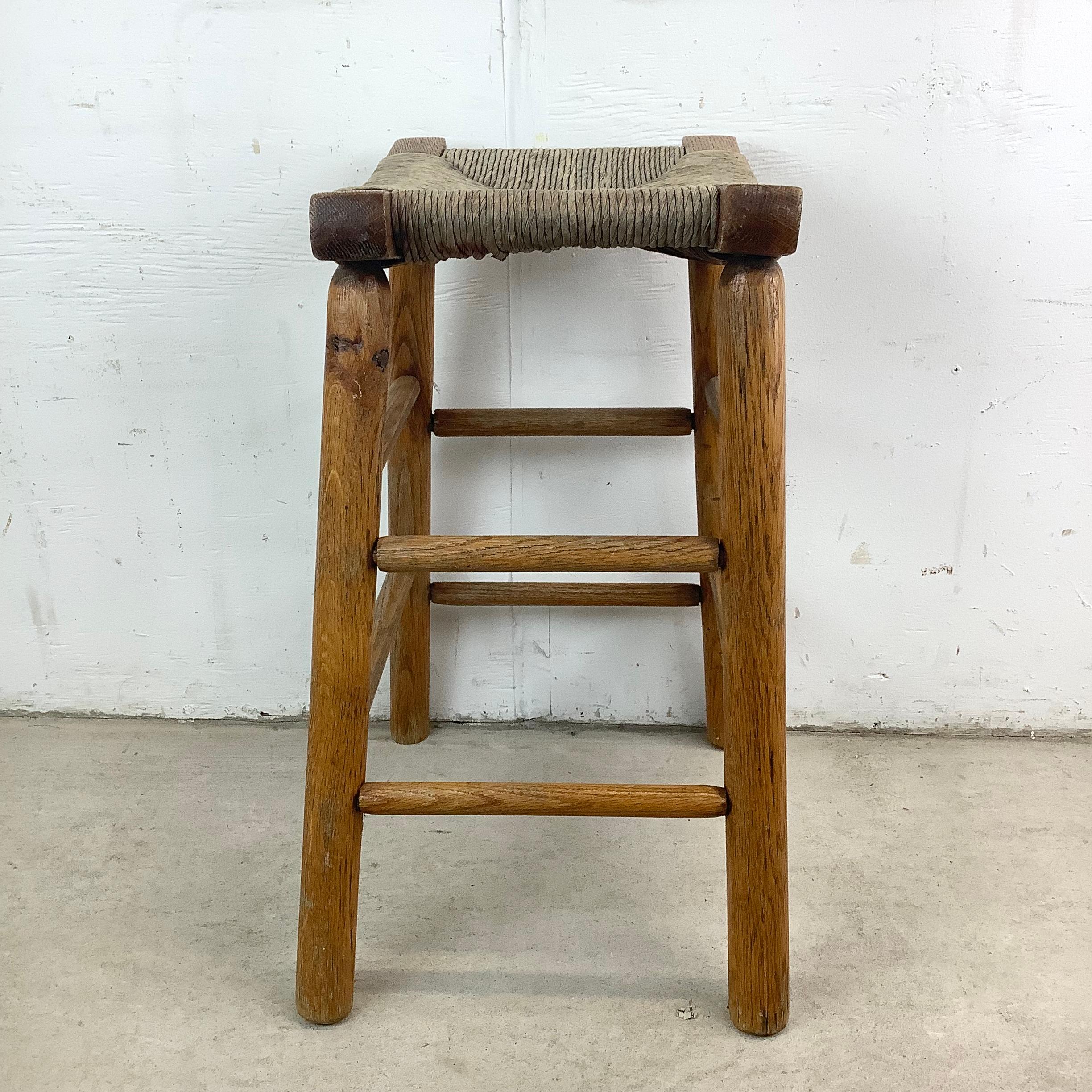 Vintage Rush Seat Counter Stool For Sale 3