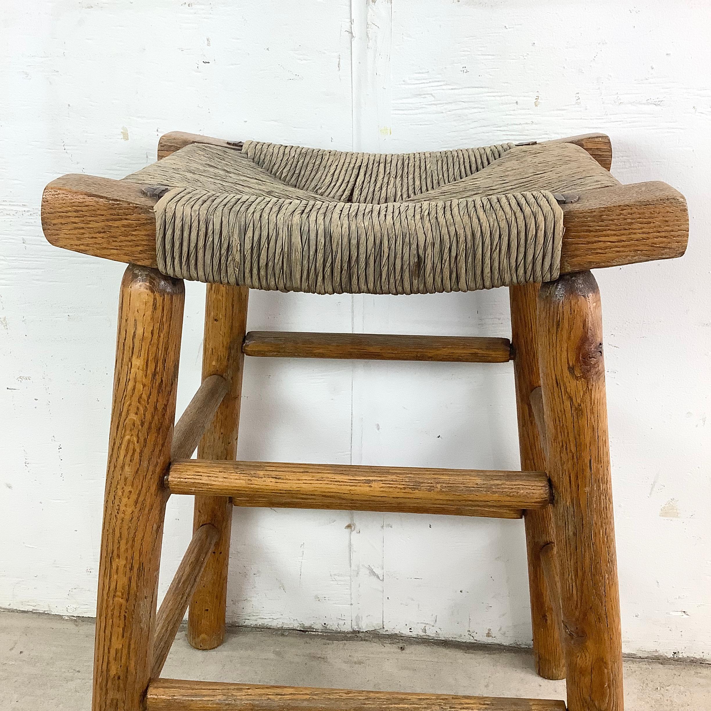 Vintage Rush Seat Counter Stool For Sale 5