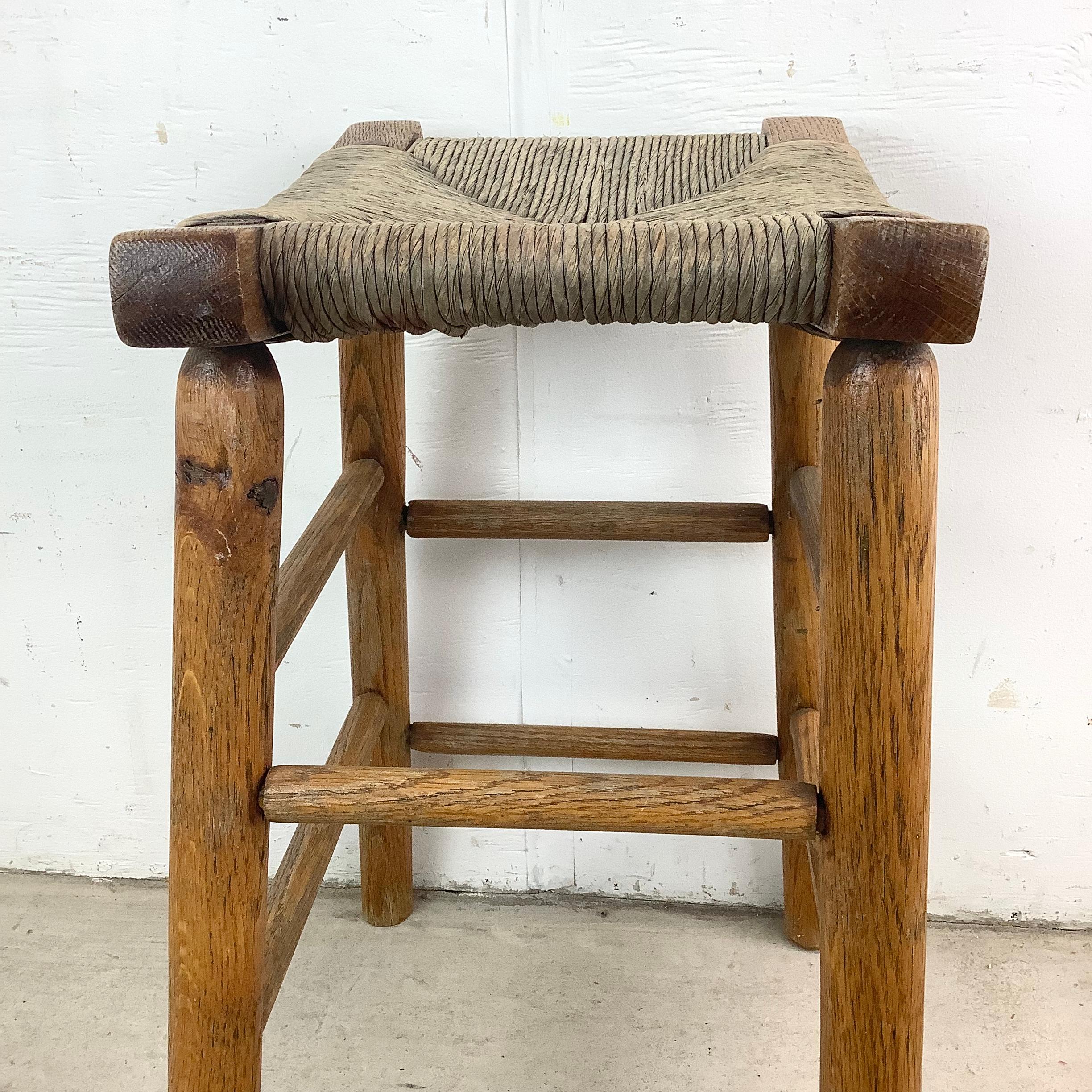 Vintage Rush Seat Counter Stool For Sale 7