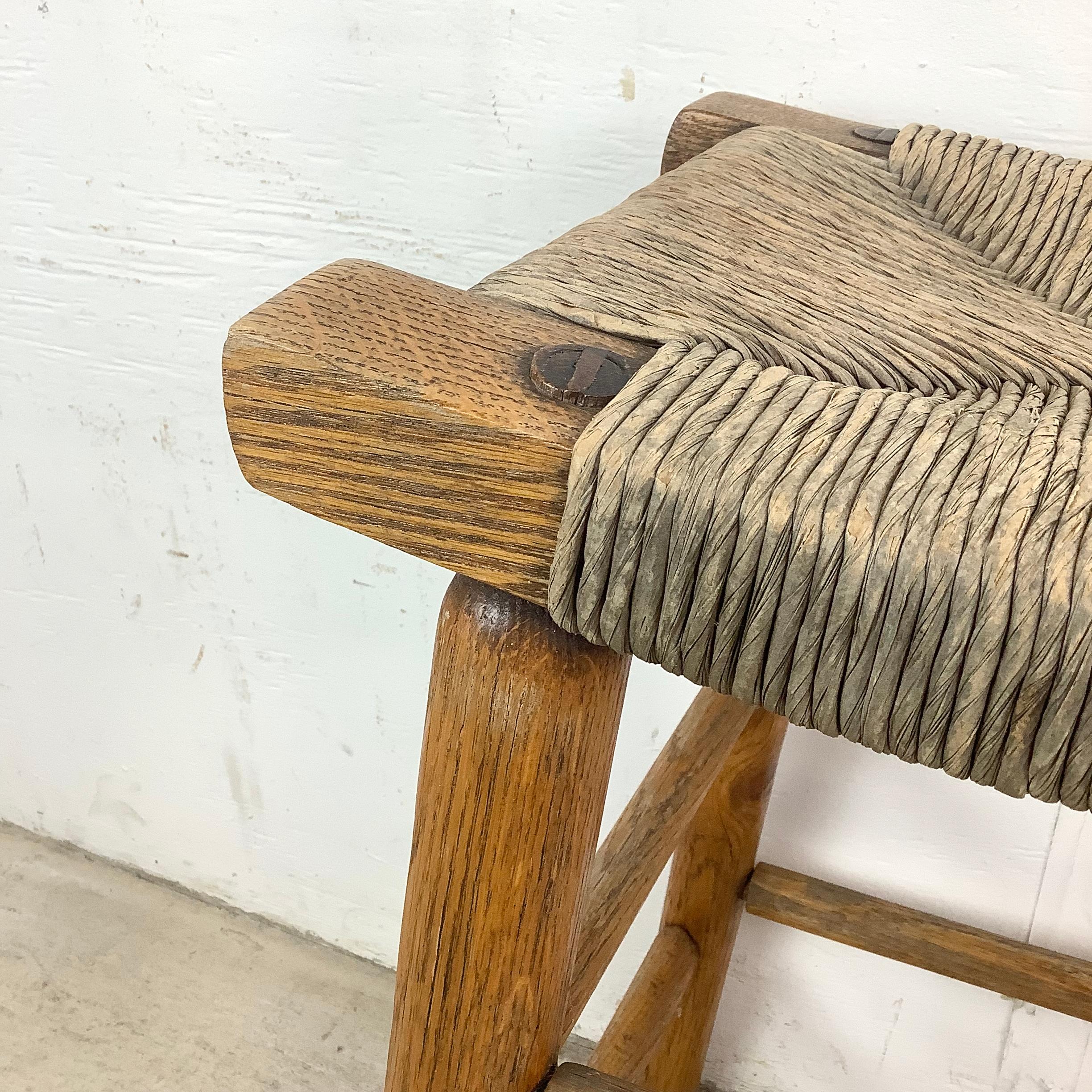 Vintage Rush Seat Counter Stool For Sale 11