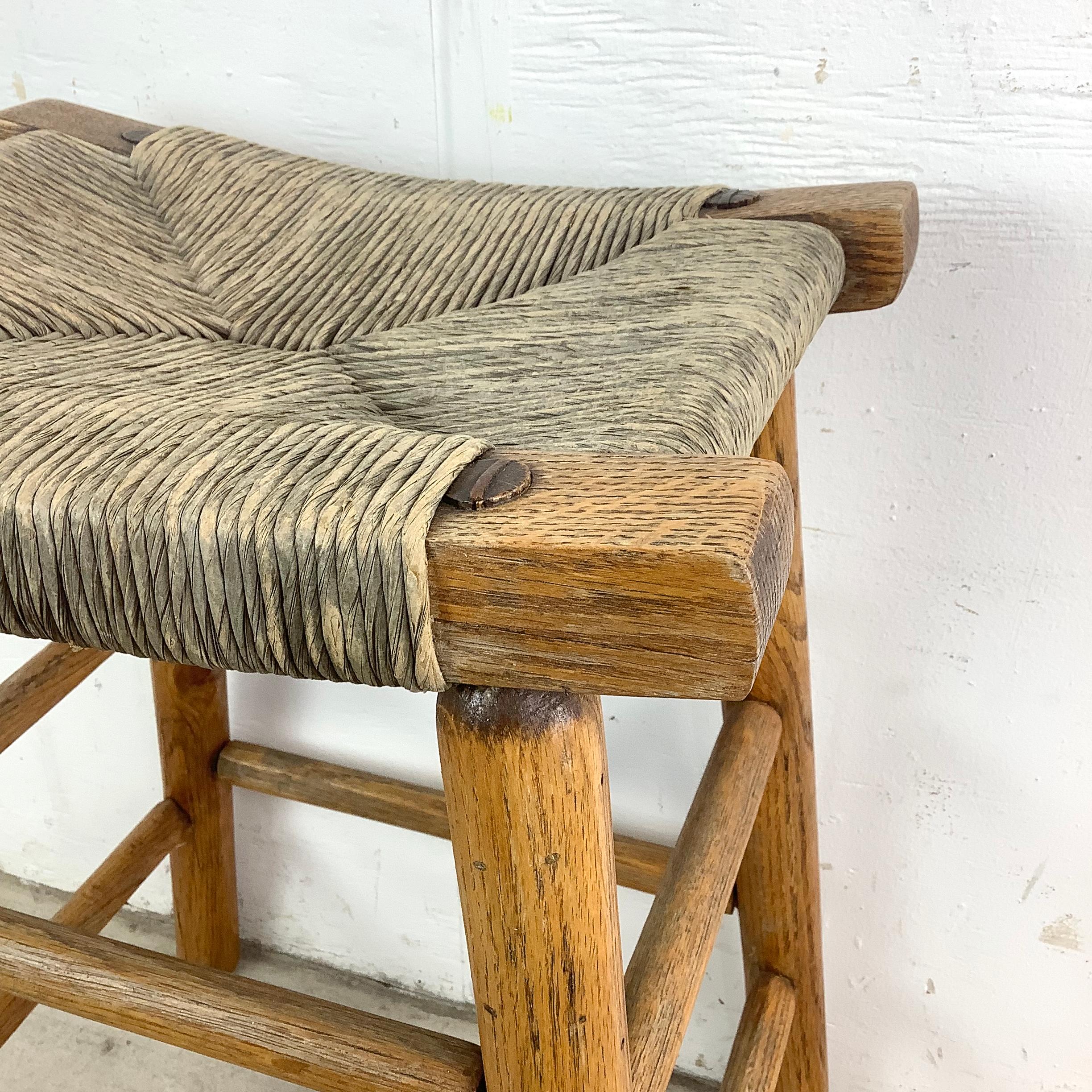 Vintage Rush Seat Counter Stool For Sale 12