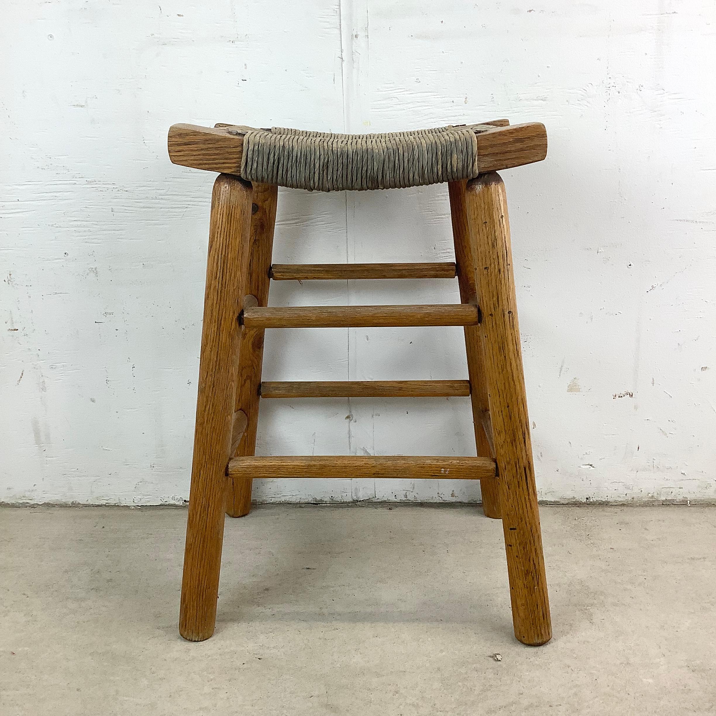 Unknown Vintage Rush Seat Counter Stool For Sale