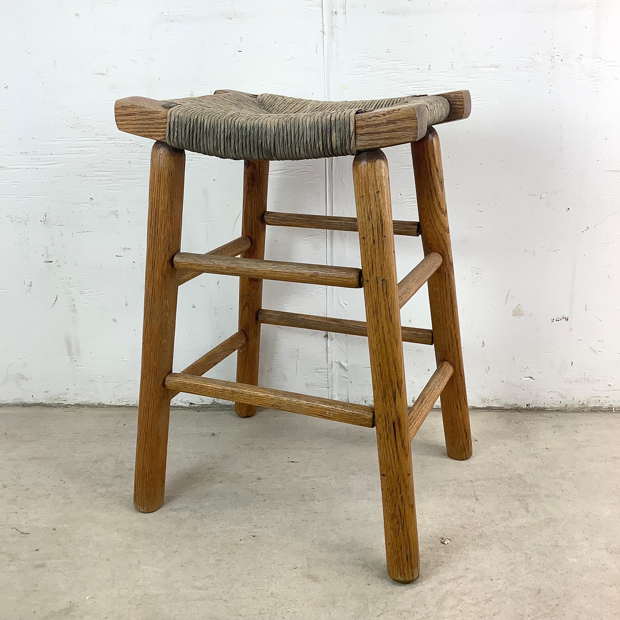 Other Vintage Rush Seat Counter Stool For Sale