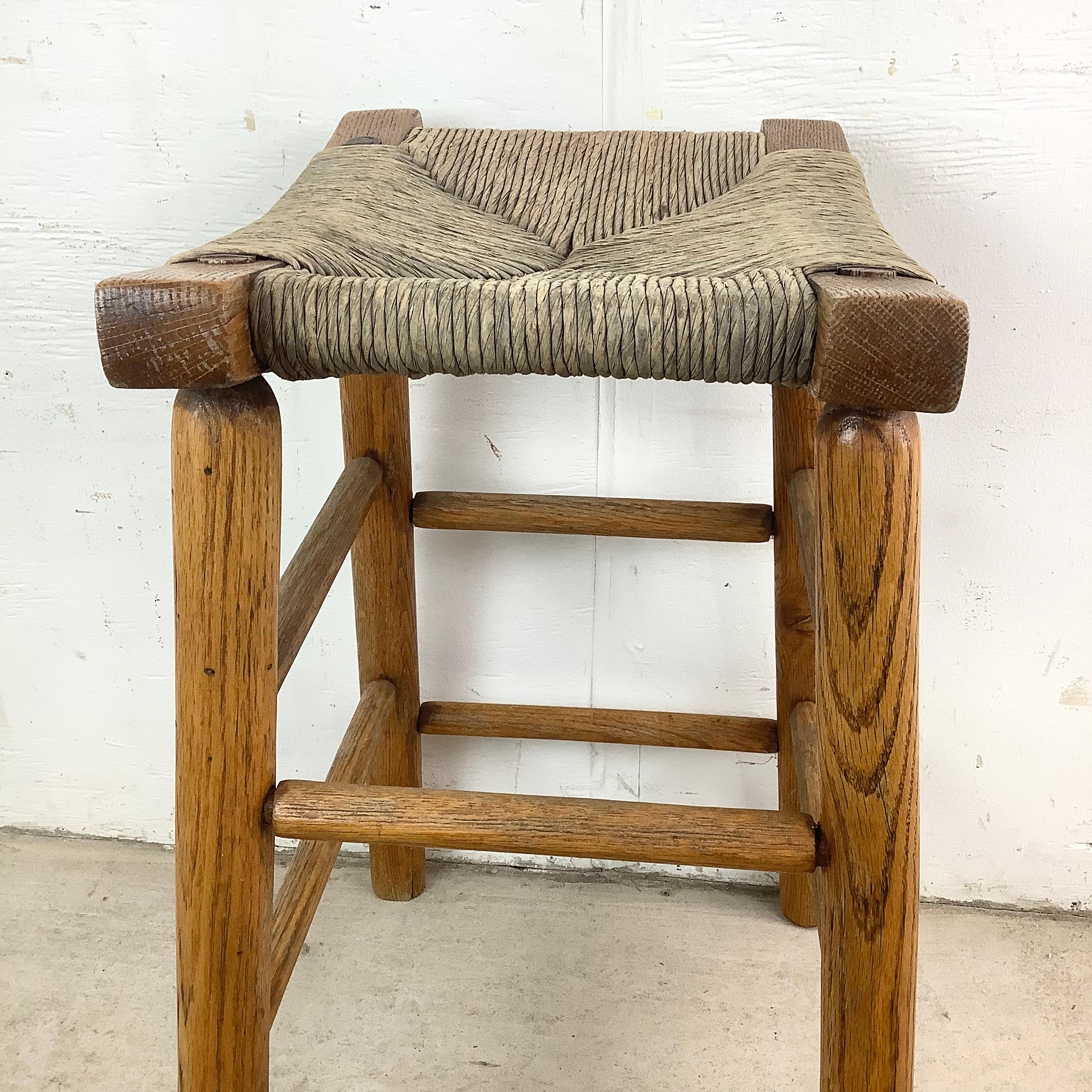 20th Century Vintage Rush Seat Counter Stool For Sale