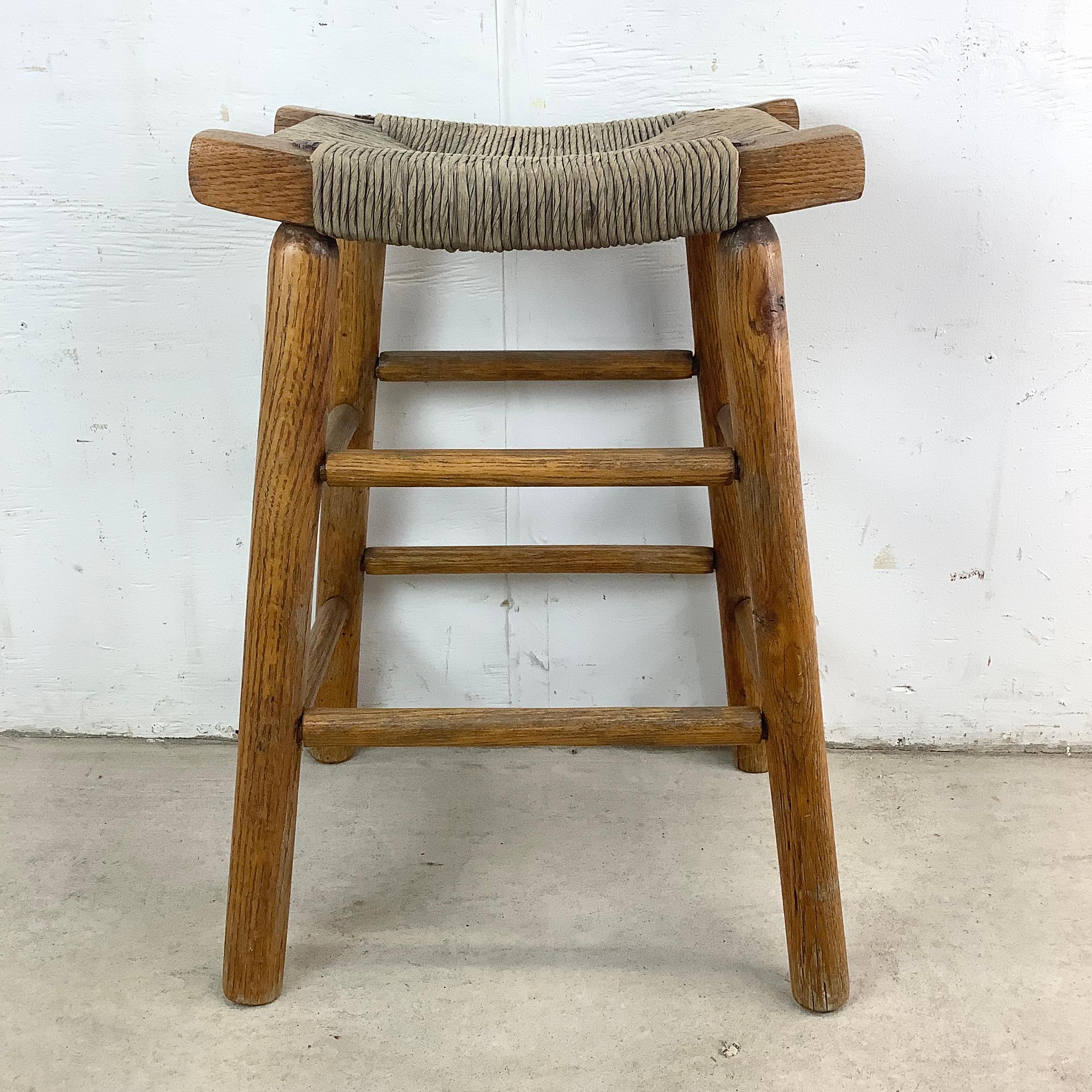 Vintage Rush Seat Counter Stool For Sale 1