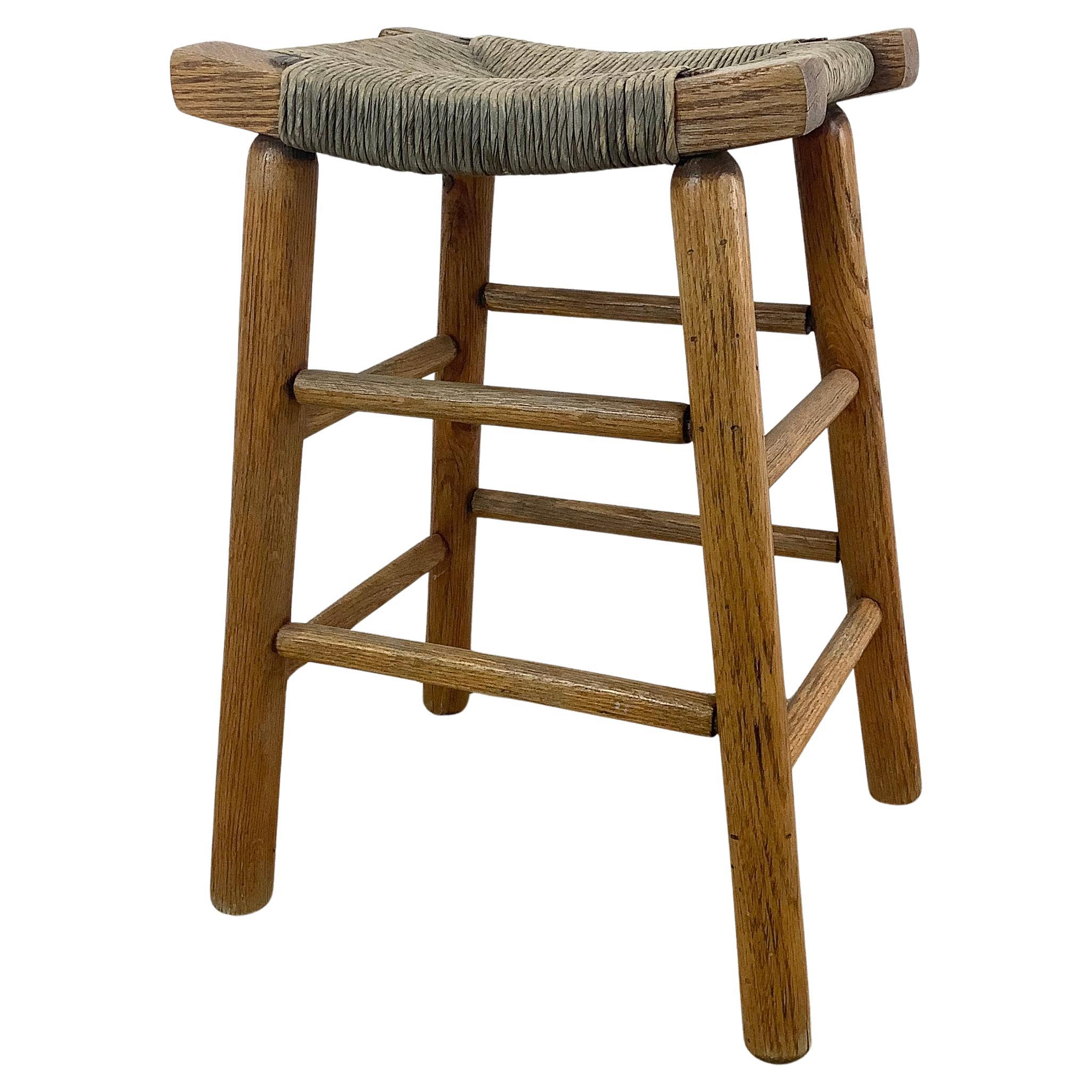 Vintage Rush Seat Counter Stool For Sale