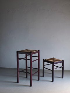 Vintage Rush Seat Stool and Bar Stool, Italy, 1970s
