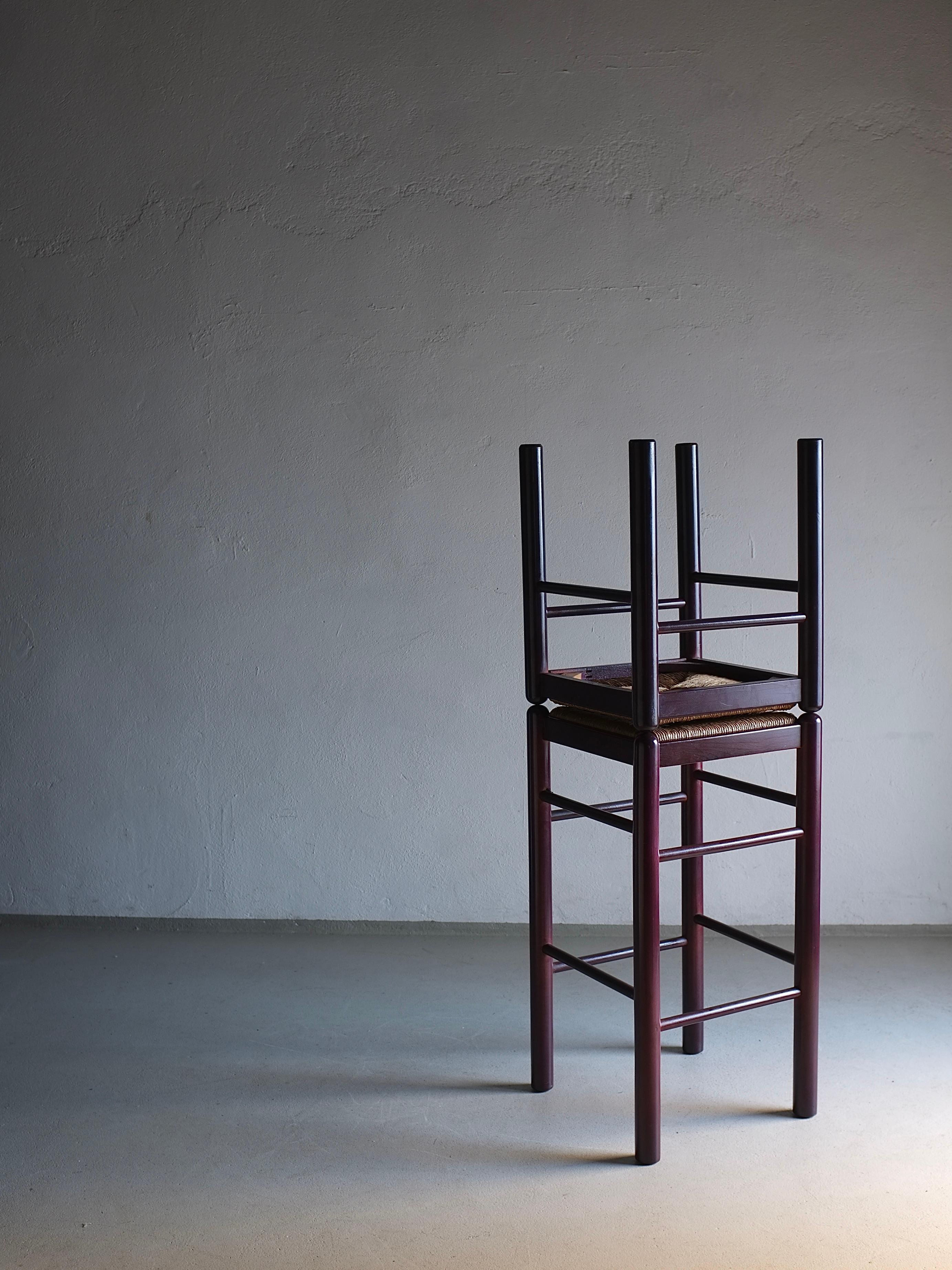 Italian Vintage Rush Seat Stool and Bar Stool, Italy, 1970s For Sale