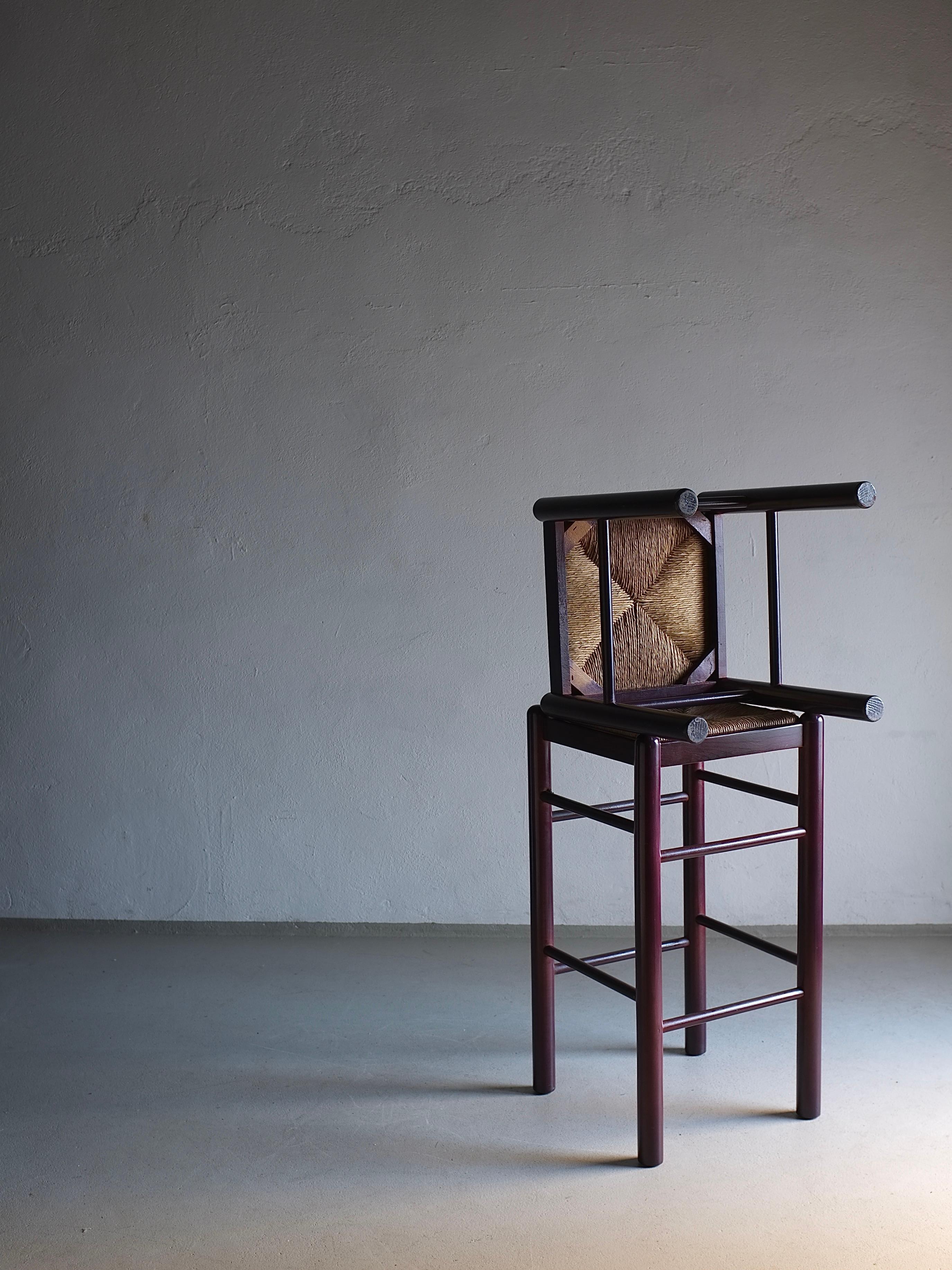Cold-Painted Vintage Rush Seat Stool and Bar Stool, Italy, 1970s For Sale