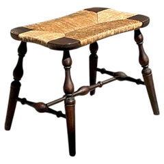 Vintage Rush Seat Turned Wood Low Stool