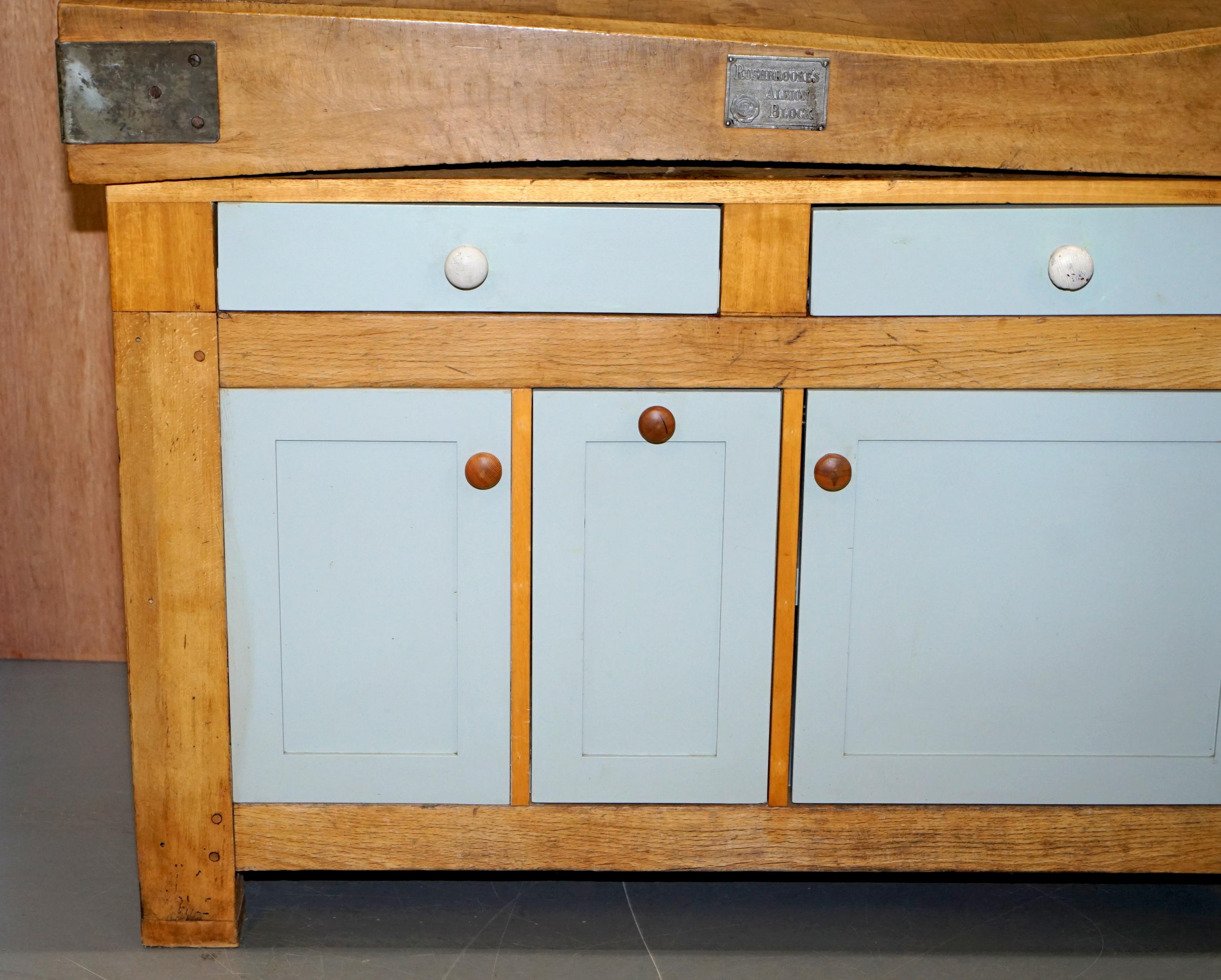 Oak Vintage Rushbrooke's Albion Butchers Block Table Top on New Kitchen Cupboard