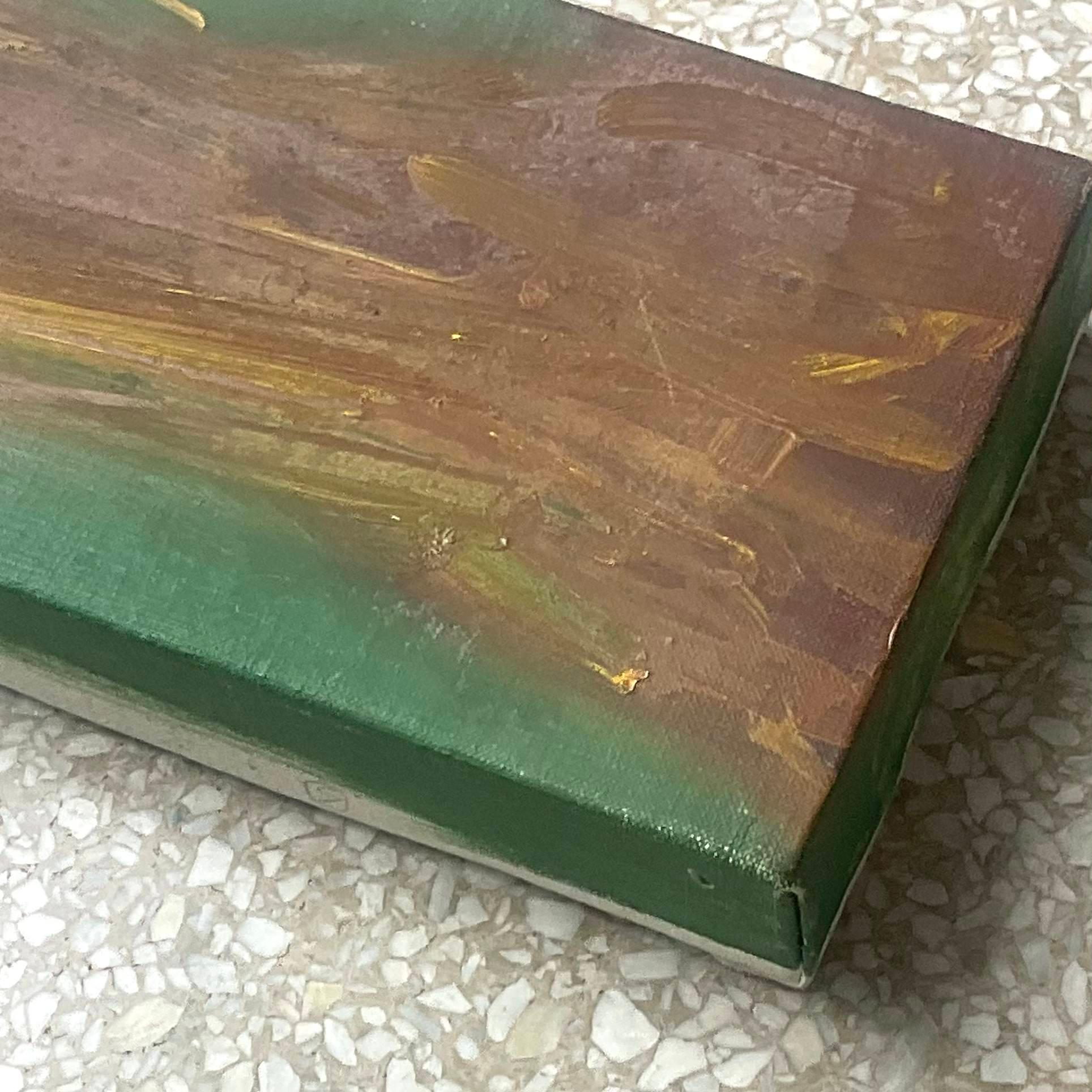Unknown Vintage Russell Christoffersen Abstract On Canvas in Green And Gold For Sale