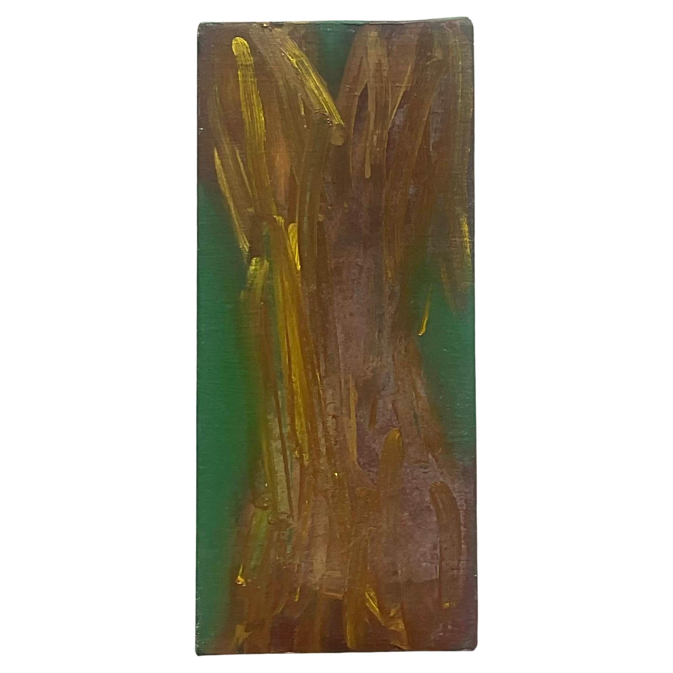 Vintage Russell Christoffersen Abstract On Canvas in Green And Gold
