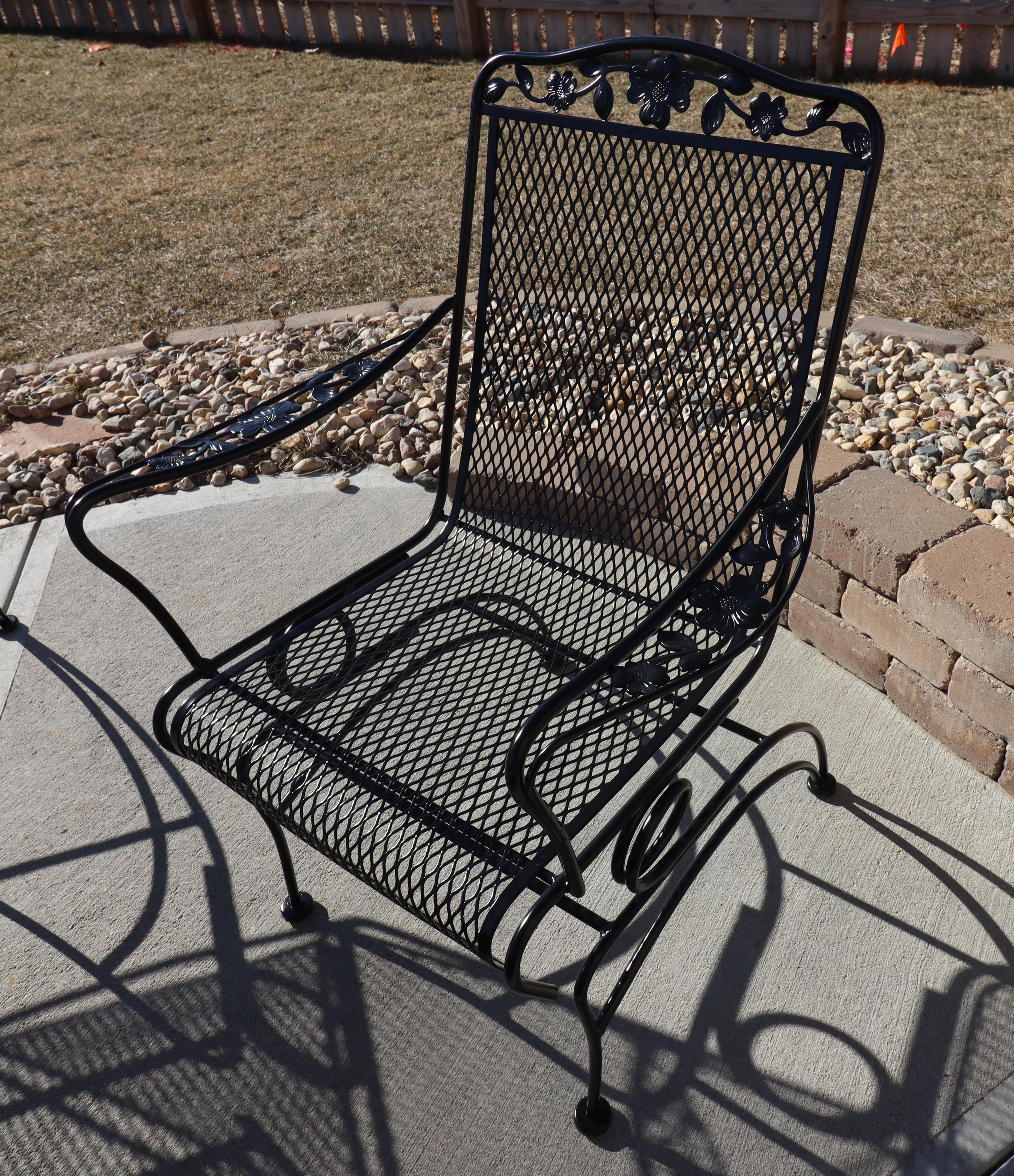 American Vintage Russel Woodard Primrose Wrought Iron Family Relax Chairs For Sale