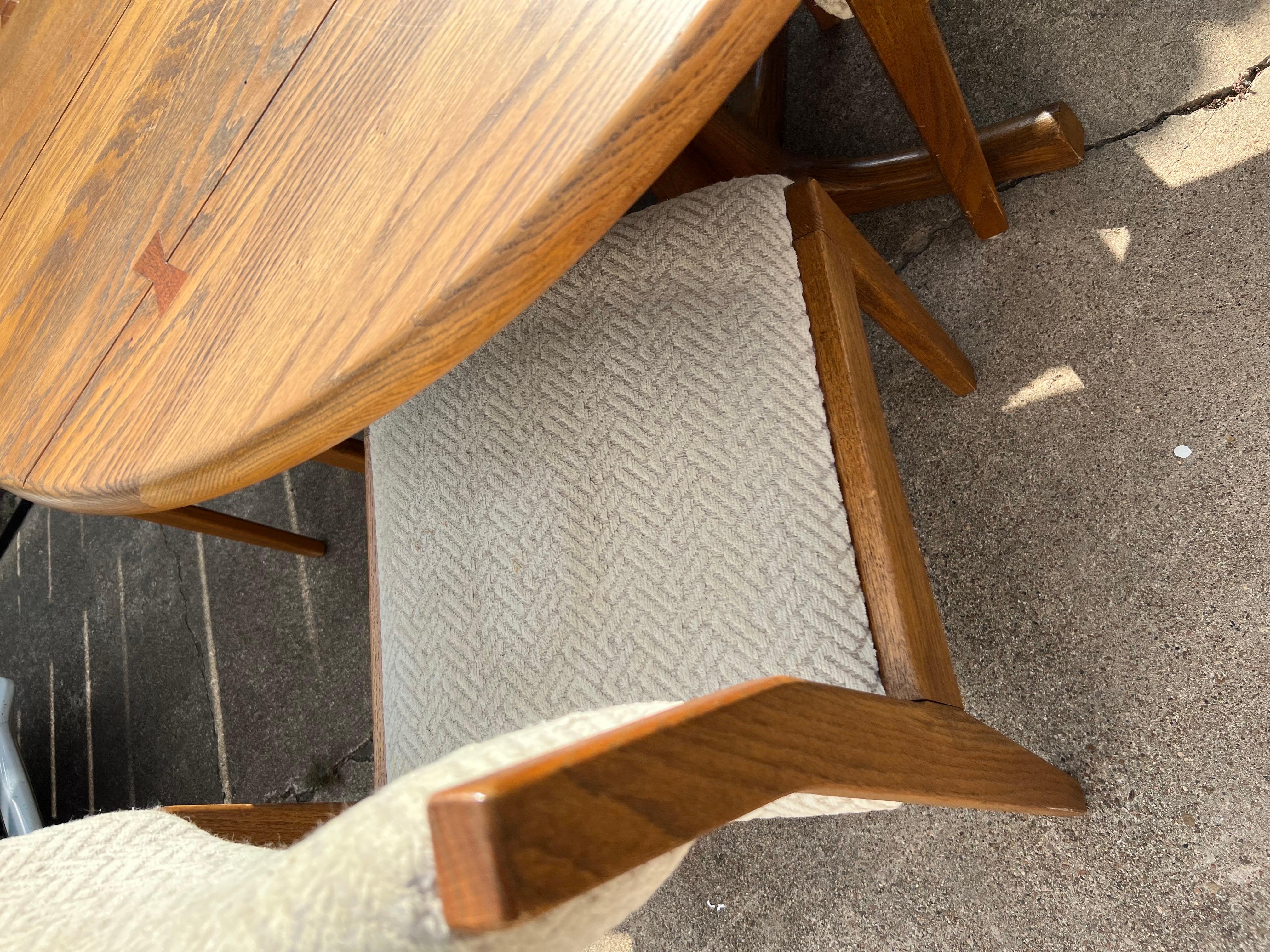 Vintage Russel Wright for Conant Ball Solid Oak Round Pedestal Dining Set 6