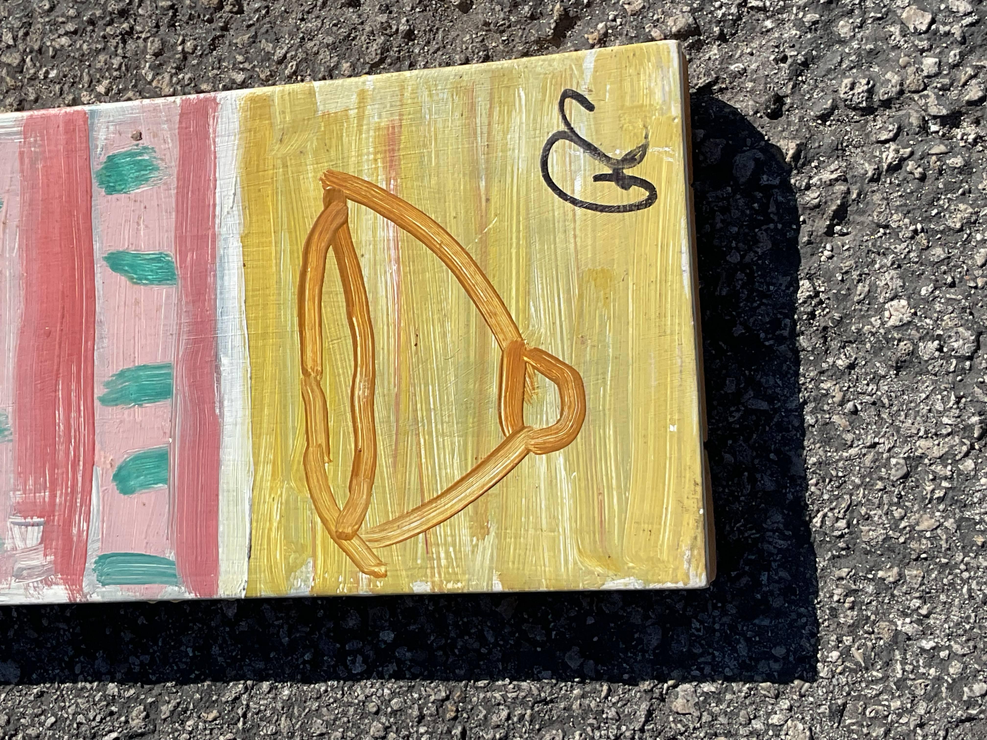 Modern Vintage Russell Christoffersen Abstract On Canvas In Yellow & Pink- Signed For Sale