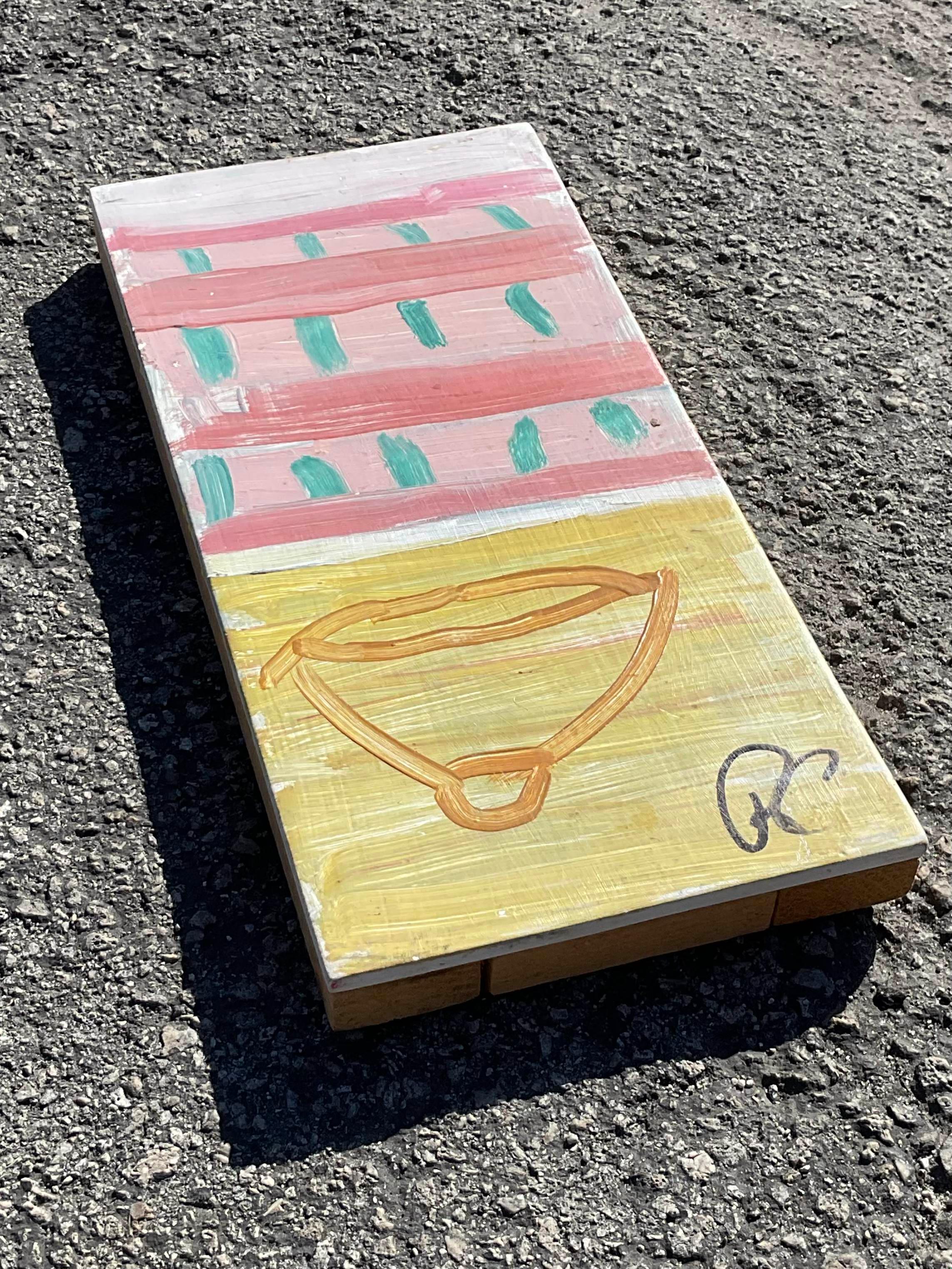 Vintage Russell Christoffersen Abstract On Canvas In Yellow & Pink- Signed In Good Condition For Sale In west palm beach, FL